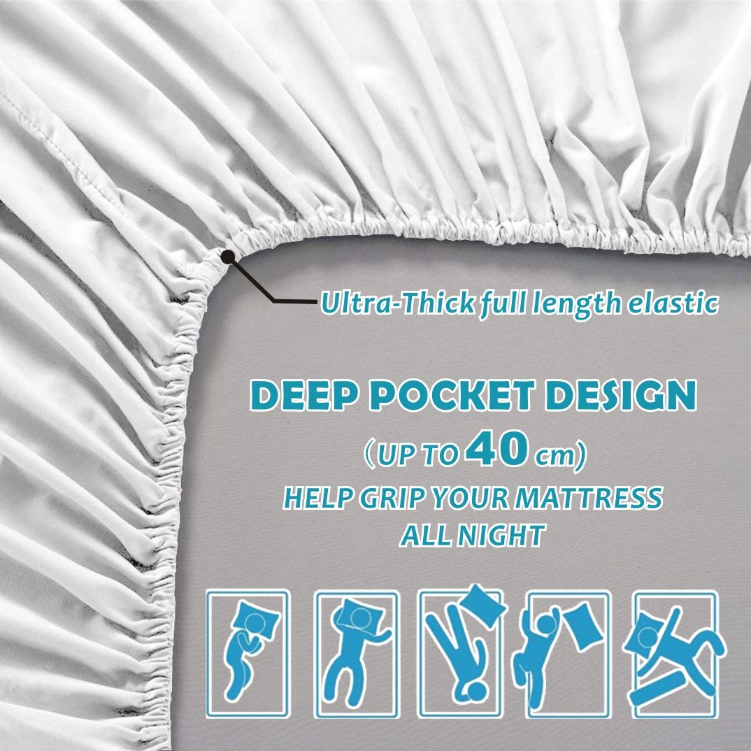 4 Piece Bed Sheet Set- Bedding Sheets & Pillowcases -Breathable Bedding - Wrinkle, Fade, Stain Resistant-Deep Pocket Flat Fitted Bed Sheet Set(White,Super King) - Image 2