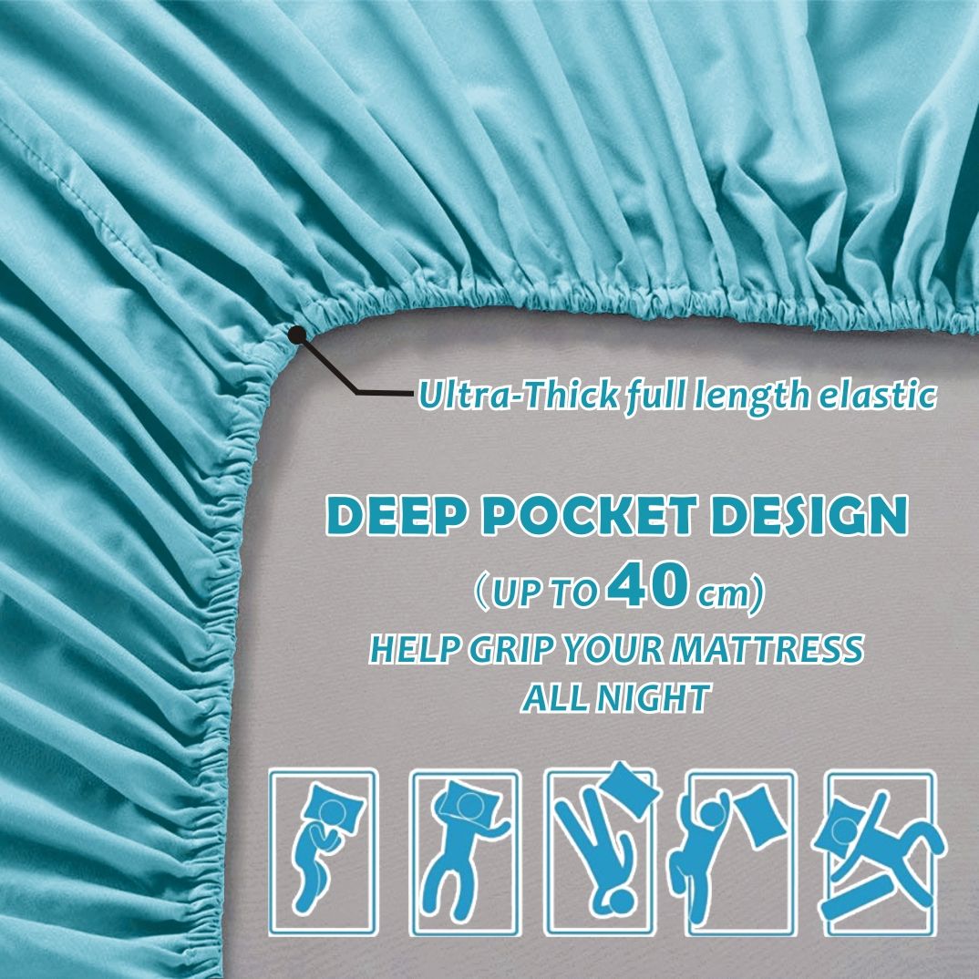 4 Piece Bed Sheet Set- Bedding Sheets & Pillowcases -Breathable Bedding - Wrinkle, Fade, Stain Resistant-Deep Pocket Flat Fitted Bed Sheet Set(Ice Blue,Super King) - Image 2
