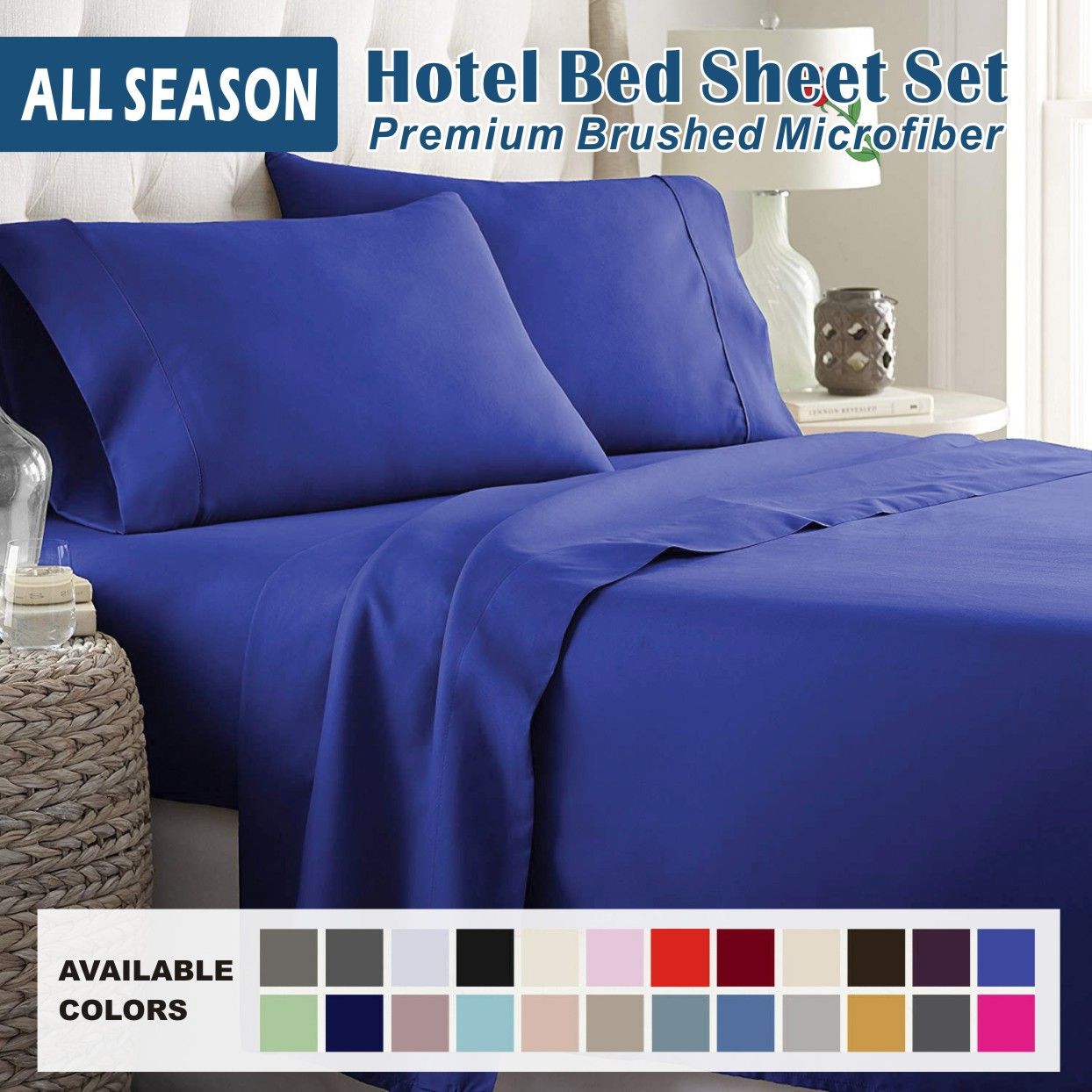 4 Piece Bed Sheet Set- Bedding Sheets & Pillowcases -Breathable Bedding - Wrinkle, Fade, Stain Resistant-Deep Pocket Flat Fitted Bed Sheet Set(Royal blue,Super King) - Image 1