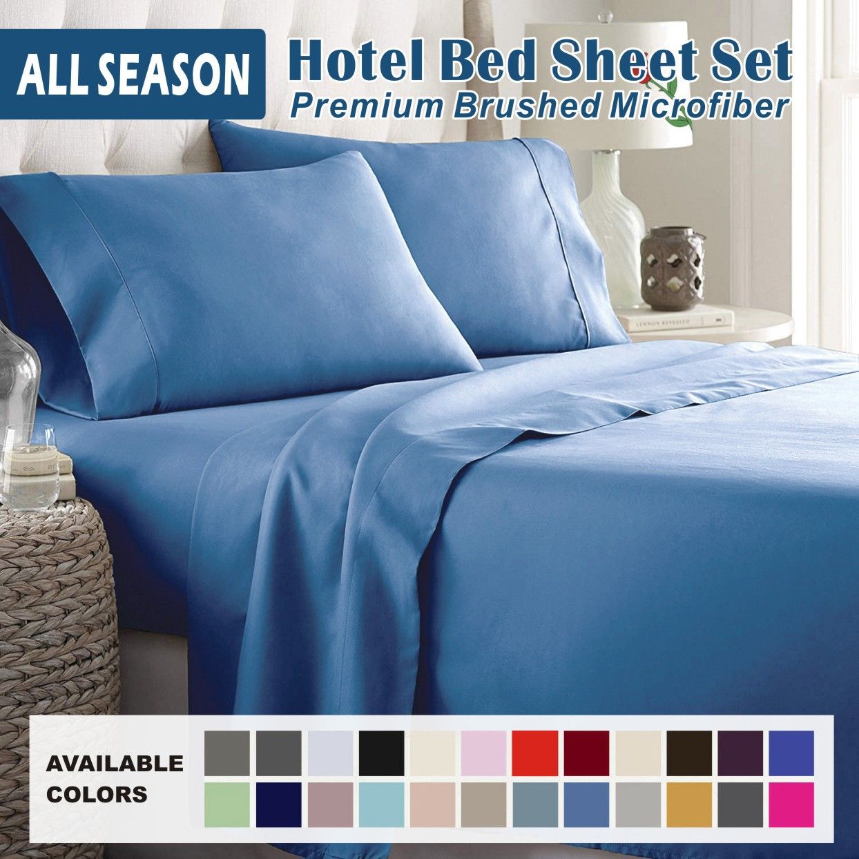4 Piece Bed Sheet Set- Bedding Sheets & Pillowcases -Breathable Bedding - Wrinkle, Fade, Stain Resistant-Deep Pocket Flat Fitted Bed Sheet Set(Ocean,Super King) - Image 1