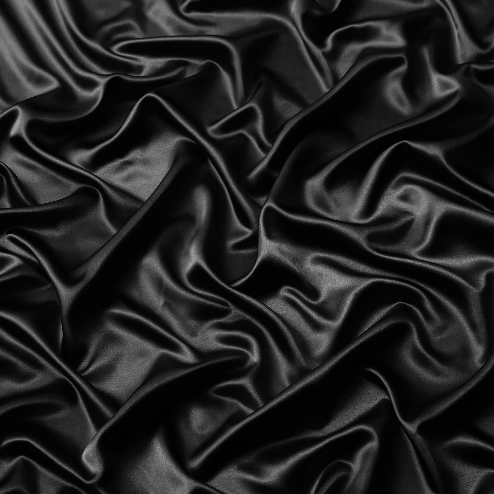 Satin Fitted Sheet Set Hotel 3 Pieces Fitted Sheet with Pillowcase, Art Silk Bedding Set-Luxury Soft Silky Sheets for Hair and Skin, Similar to Silk Fitted Sheets Set 3 Pieces(Double,Black) - Image 3