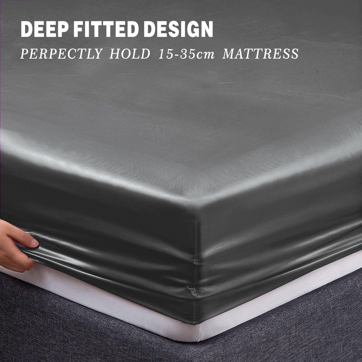 Art Silk Satin Sheet Set Hotel 4 Pieces Fitted/Flat Sheet Bedding Set-Luxury Soft Silky Sheets for Hair and Skin, Similar to Silk Bed Sheets Set 4 Pieces(Double,Grey) - Image 4