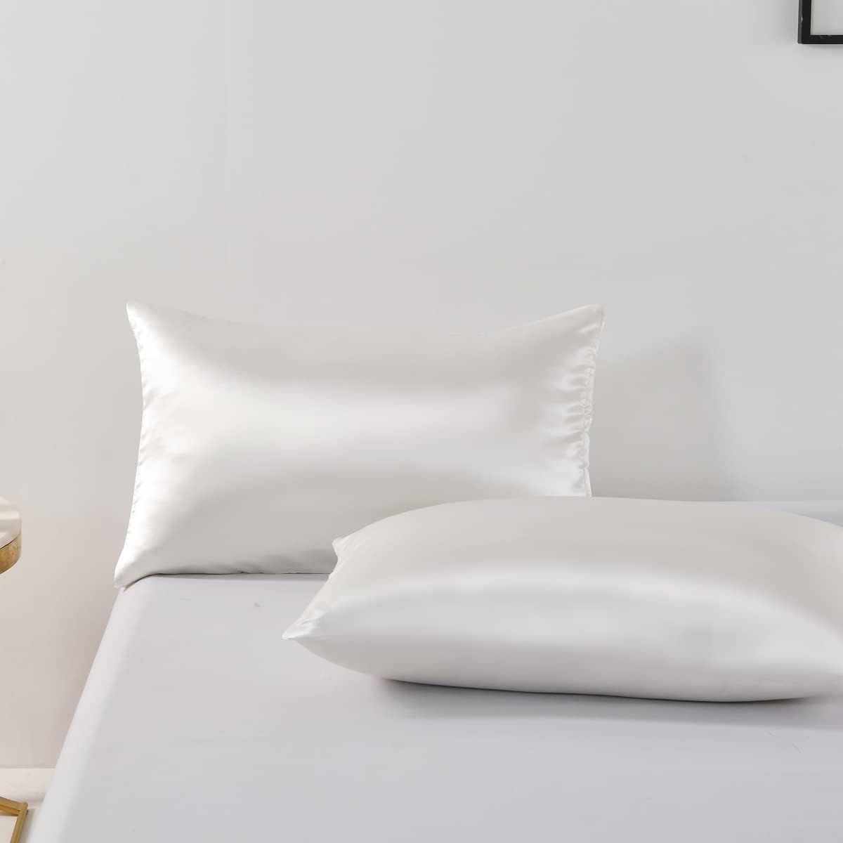 Satin Quilt cover Set Hotel 3 Pieces Quilt cover with Pillowcase, Art Silk Bedding Set-Luxury Soft Silky pillowcase for Hair and Skin, Similar to Silk Duvet/Donna Cover Set- 3 Pieces(King,White) - Image 5