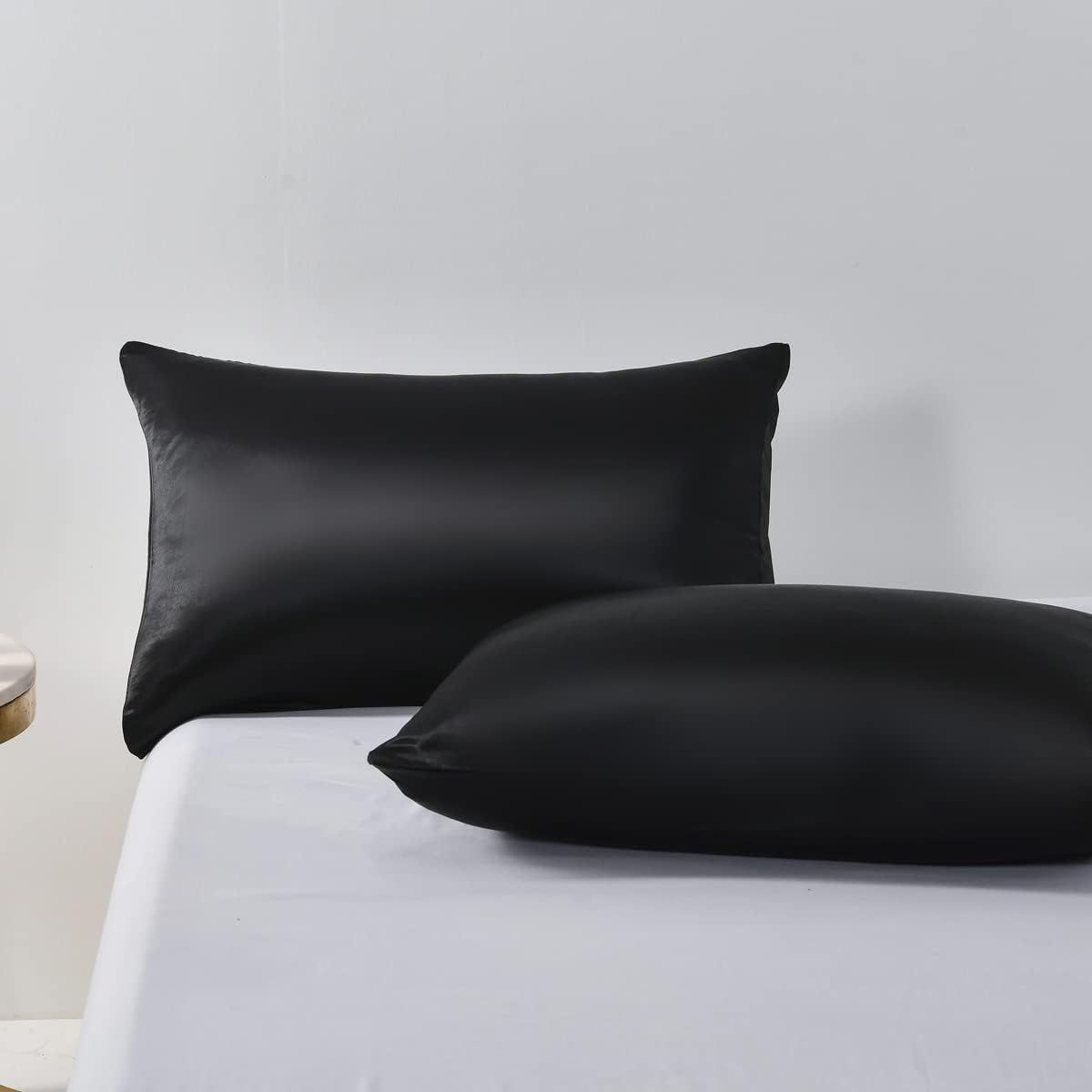 Satin Quilt cover Set Hotel 3 Pieces Quilt cover with Pillowcase, Art Silk Bedding Set-Luxury Soft Silky pillowcase for Hair and Skin, Similar to Silk Duvet/Donna Cover Set- 3 Pieces(King,Black) - Image 3
