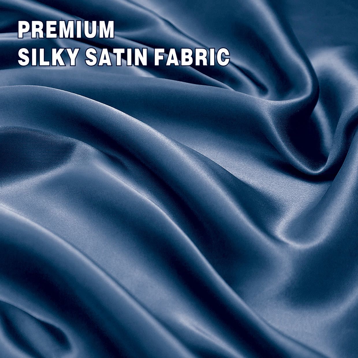 Art Silk Satin Sheet Set Hotel 4 Pieces Fitted/Flat Sheet Bedding Set-Luxury Soft Silky Sheets for Hair and Skin, Similar to Silk Bed Sheets Set 4 Pieces(Queen,Navy) - Image 2