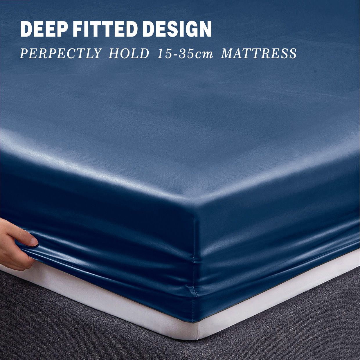 Art Silk Satin Sheet Set Hotel 4 Pieces Fitted/Flat Sheet Bedding Set-Luxury Soft Silky Sheets for Hair and Skin, Similar to Silk Bed Sheets Set 4 Pieces(Queen,Navy) - Image 3