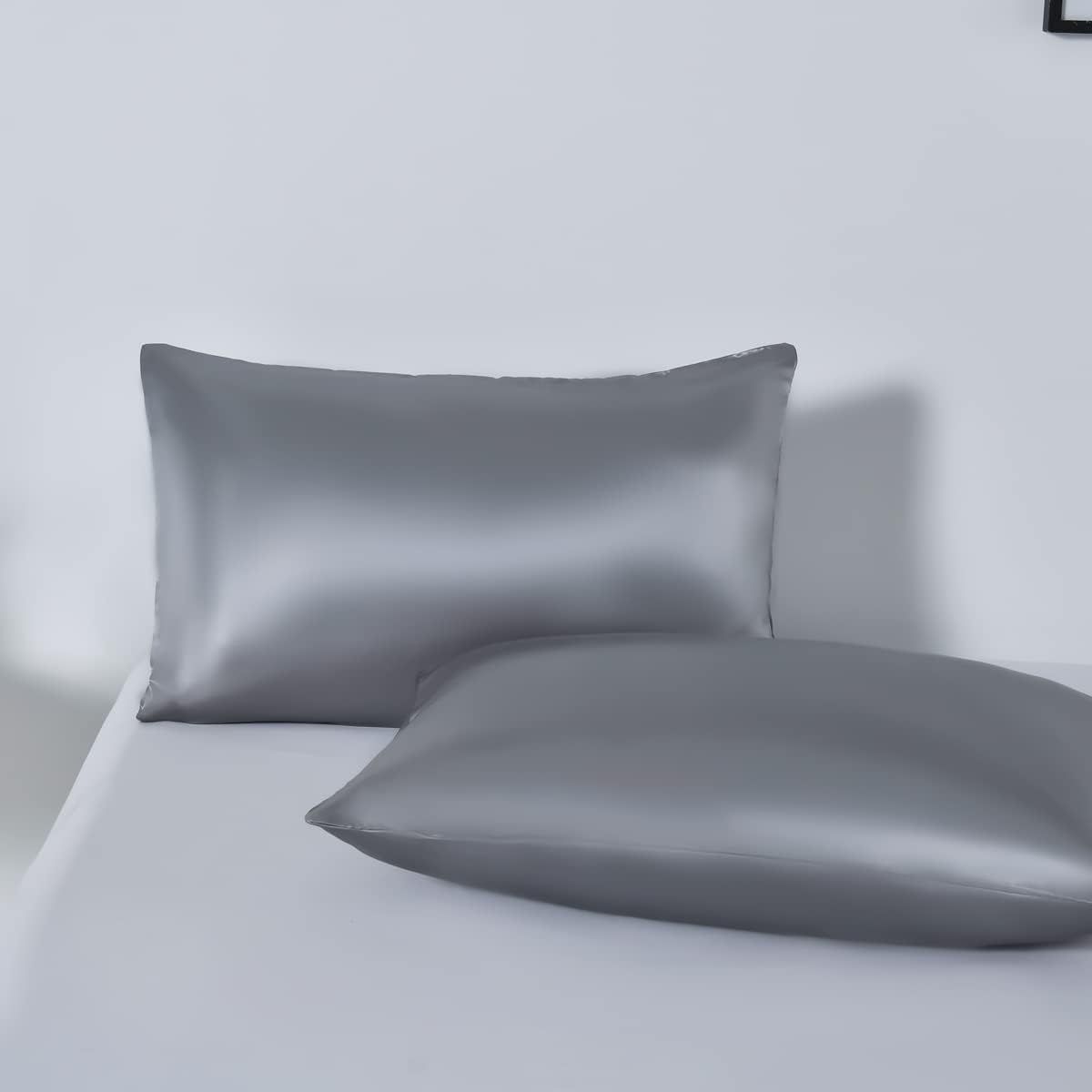 Satin Quilt cover Set Hotel 3 Pieces Quilt cover with Pillowcase, Art Silk Bedding Set-Luxury Soft Silky pillowcase for Hair and Skin, Similar to Silk Duvet/Donna Cover Set- 3 Pieces(Super King,Grey) - Image 4