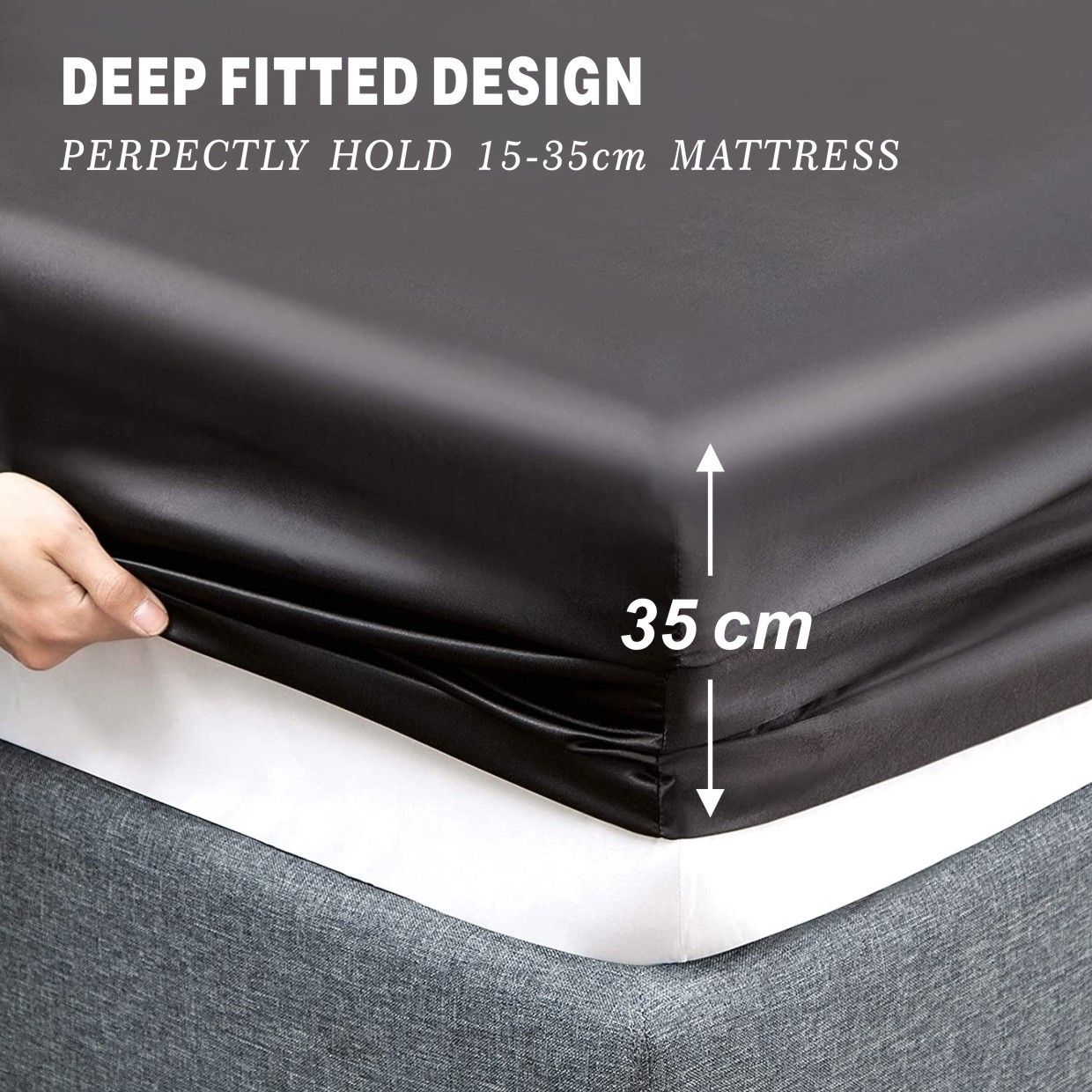 Art Silk Satin Sheet Set Hotel 4 Pieces Fitted/Flat Sheet Bedding Set-Luxury Soft Silky Sheets for Hair and Skin, Similar to Silk Bed Sheets Set 4 Pieces(Super King,Black) - Image 3