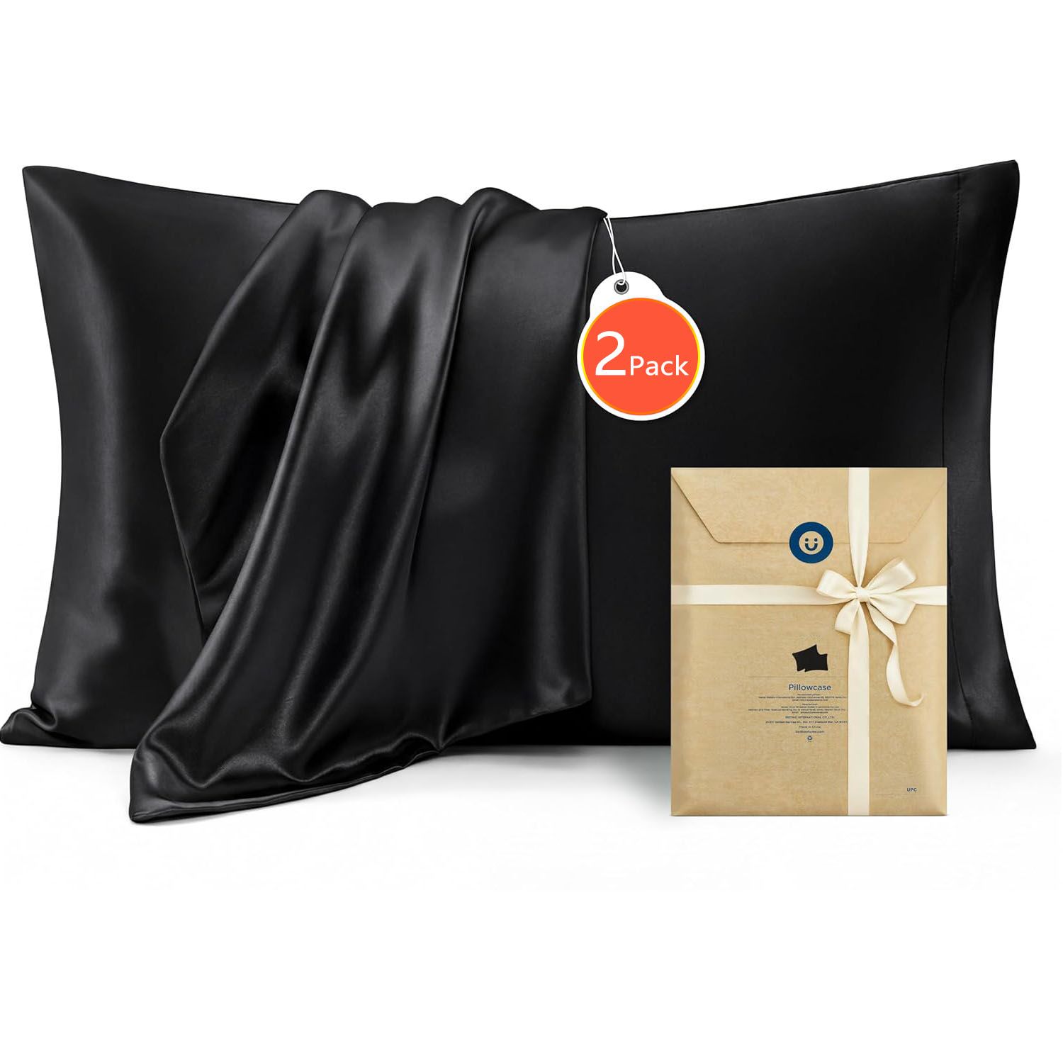 Silk Pillowcase for Hair and Skin Mulberry Silk Pillowcase Soft Breathable Smooth Both Sided Natural Silk Pillowcase with Envelope pocket Beauty Sleep Silk Pillow Case for Gift (2 Pack, Standard, Black) - Image 1