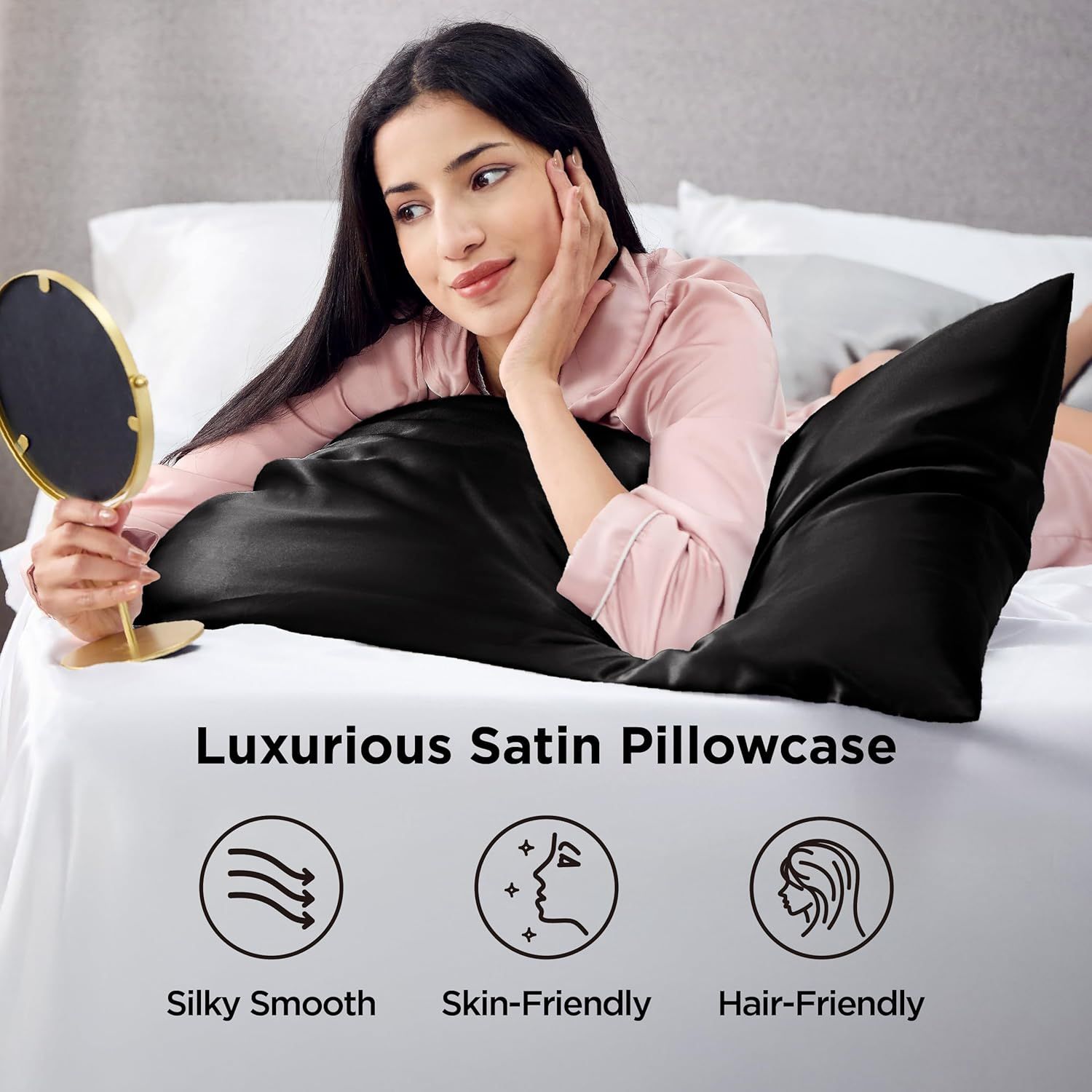 Silk Pillowcase for Hair and Skin Mulberry Silk Pillowcase Soft Breathable Smooth Both Sided Natural Silk Pillowcase with Envelope pocket Beauty Sleep Silk Pillow Case for Gift (2 Pack, Standard, Black) - Image 2