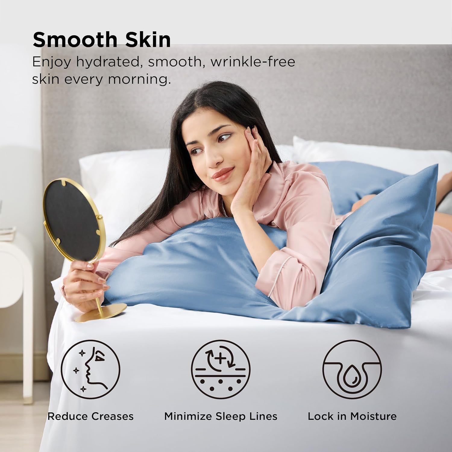 Silk Pillowcase for Hair and Skin Mulberry Silk Pillowcase Soft Breathable Smooth Both Sided Natural Silk Pillowcase with Envelope pocket Beauty Sleep Silk Pillow Case for Gift (2 Pack, Standard, Sea Blue) - Image 2