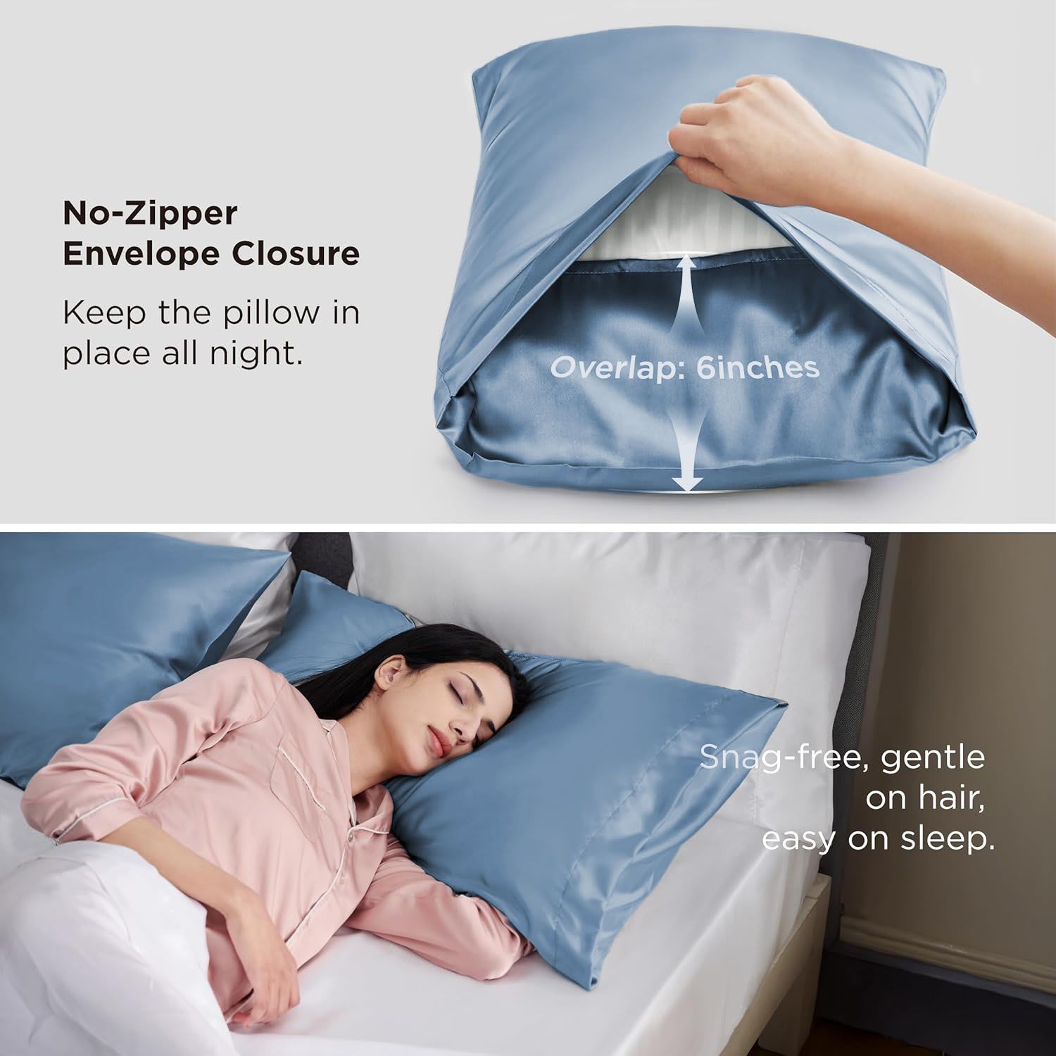 Silk Pillowcase for Hair and Skin Mulberry Silk Pillowcase Soft Breathable Smooth Both Sided Natural Silk Pillowcase with Envelope pocket Beauty Sleep Silk Pillow Case for Gift (2 Pack, Standard, Sea Blue) - Image 3