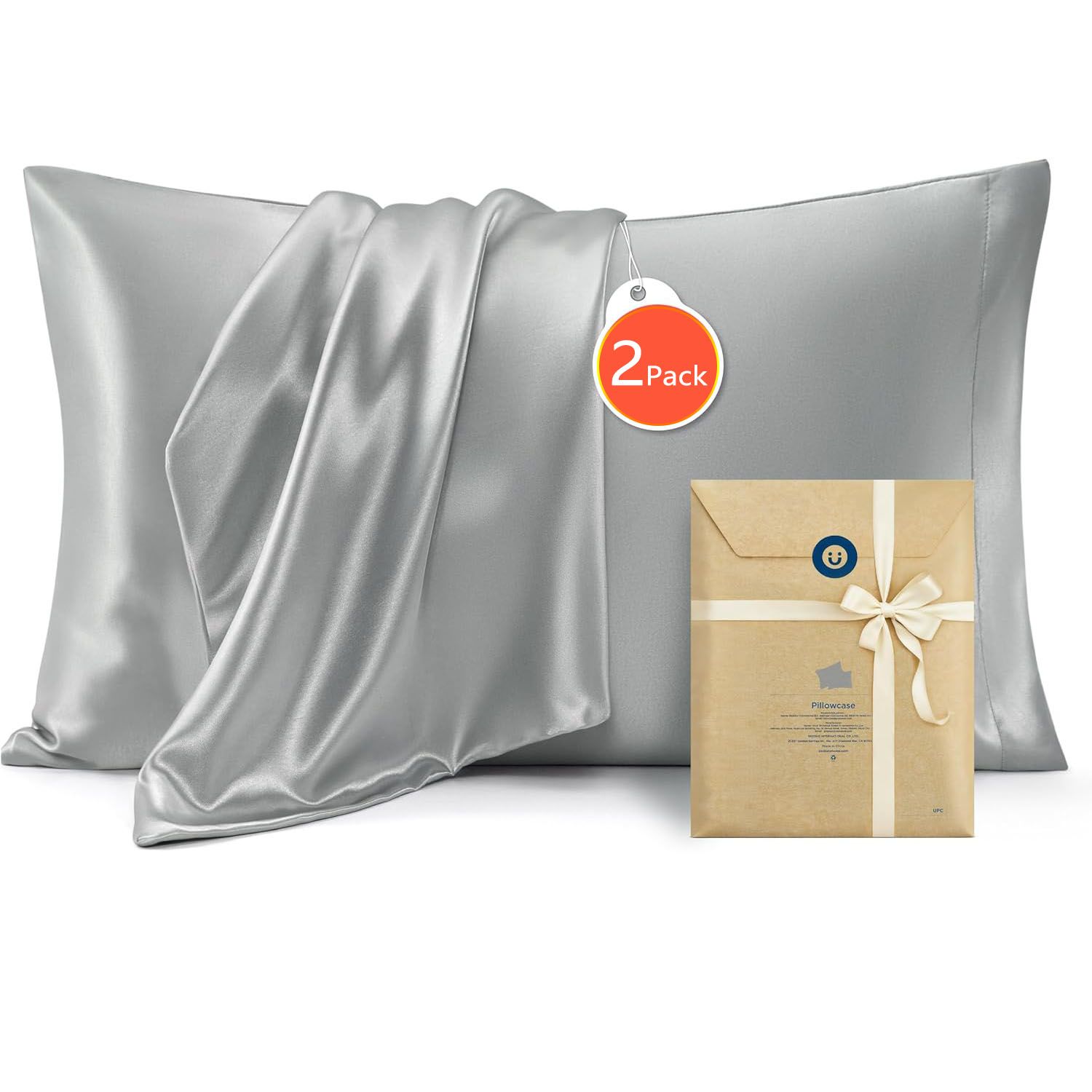 Silk Pillowcase for Hair and Skin Mulberry Silk Pillowcase Soft Breathable Smooth Both Sided Natural Silk Pillowcase with Envelope pocket Beauty Sleep Silk Pillow Case for Gift (2 Pack, Standard, Grey) - Image 1