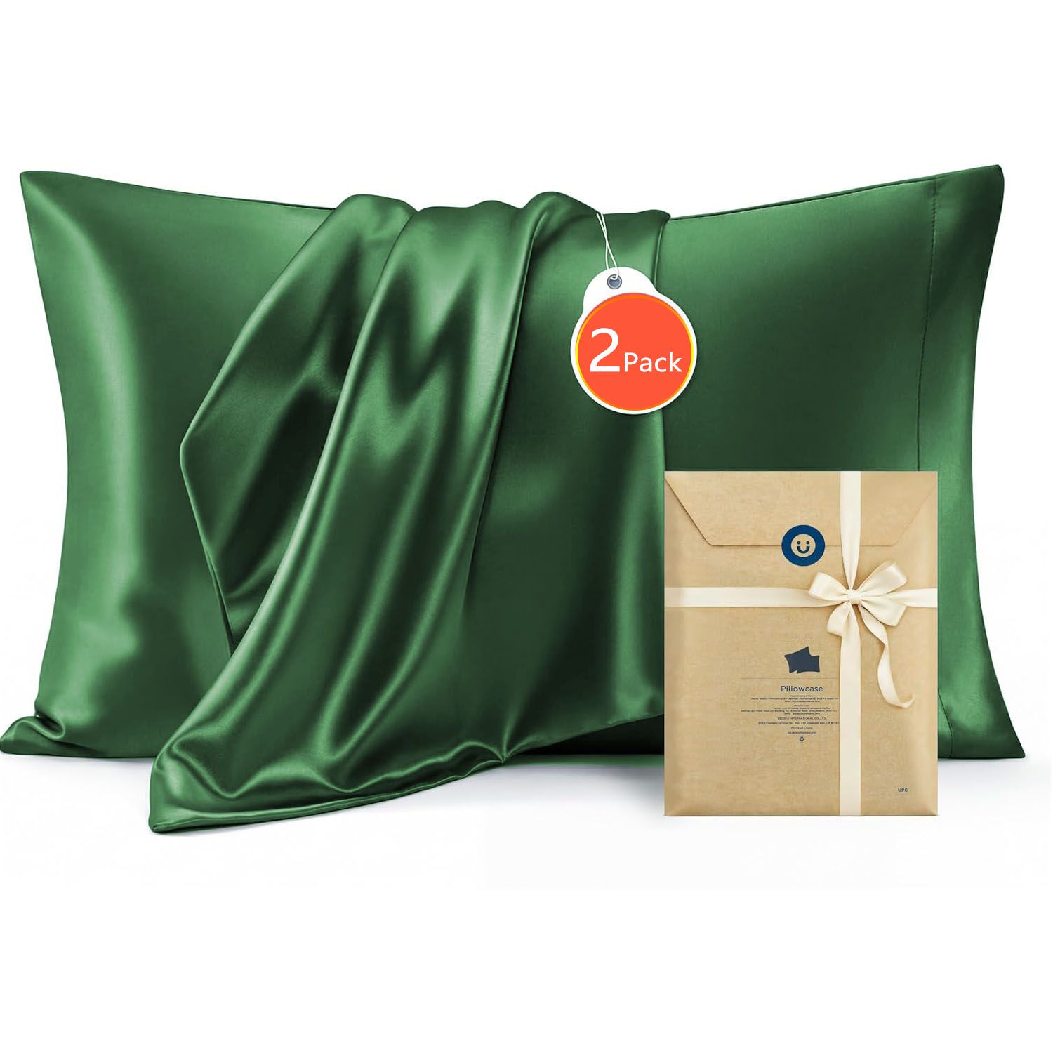 Silk Pillowcase for Hair and Skin Mulberry Silk Pillowcase Soft Breathable Smooth Both Sided Natural Silk Pillowcase with Envelope pocket Beauty Sleep Silk Pillow Case for Gift (2 Pack, Standard, Green) - Image 1