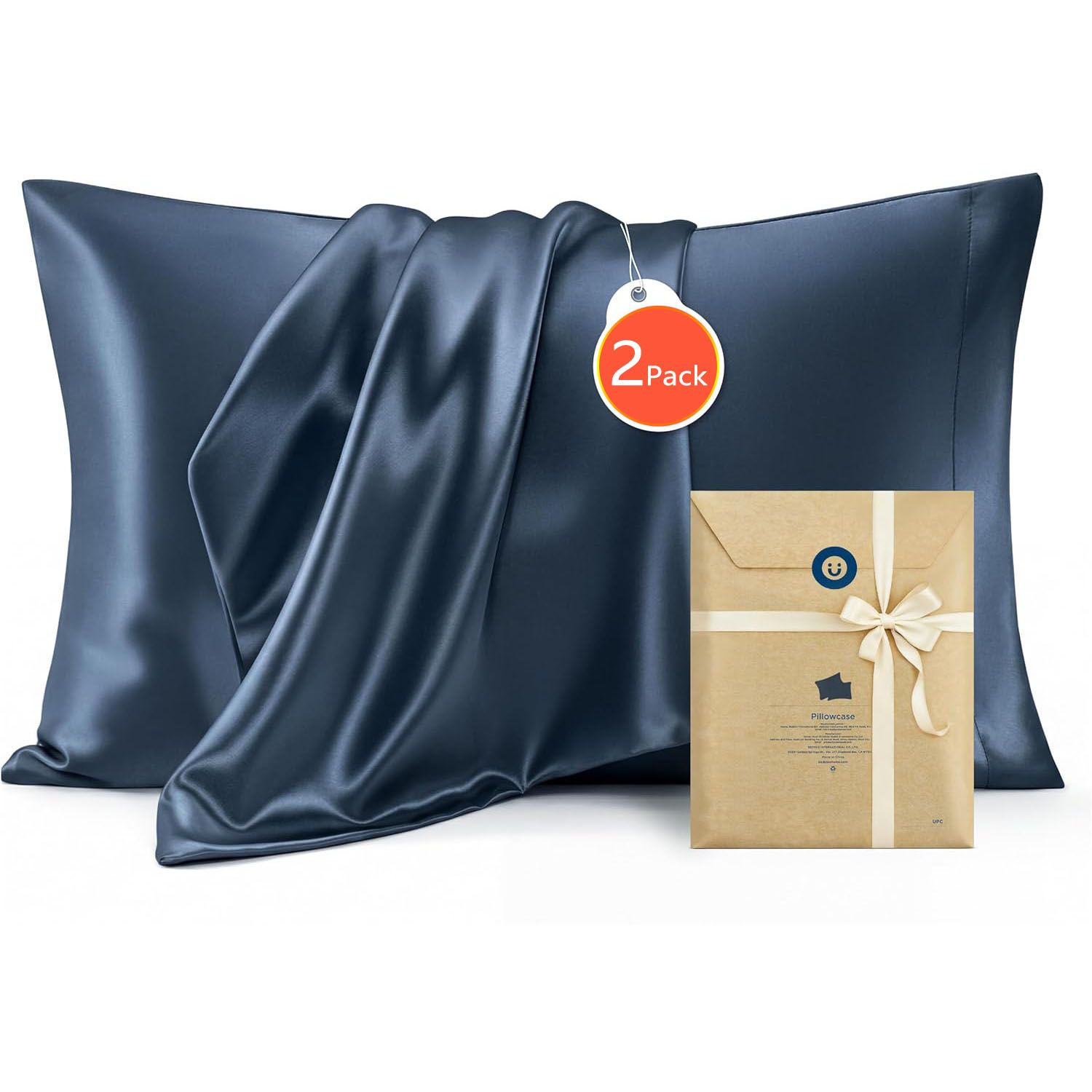 Silk Pillowcase for Hair and Skin Mulberry Silk Pillowcase Soft Breathable Smooth Both Sided Natural Silk Pillowcase with Envelope pocket Beauty Sleep Silk Pillow Case for Gift (2 Pack, Standard, Navy) - Image 1