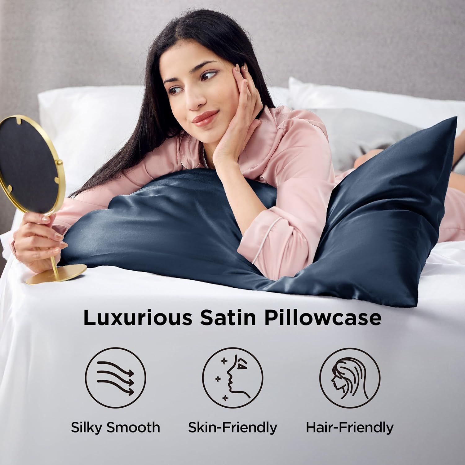 Silk Pillowcase for Hair and Skin Mulberry Silk Pillowcase Soft Breathable Smooth Both Sided Natural Silk Pillowcase with Envelope pocket Beauty Sleep Silk Pillow Case for Gift (2 Pack, Standard, Navy) - Image 2