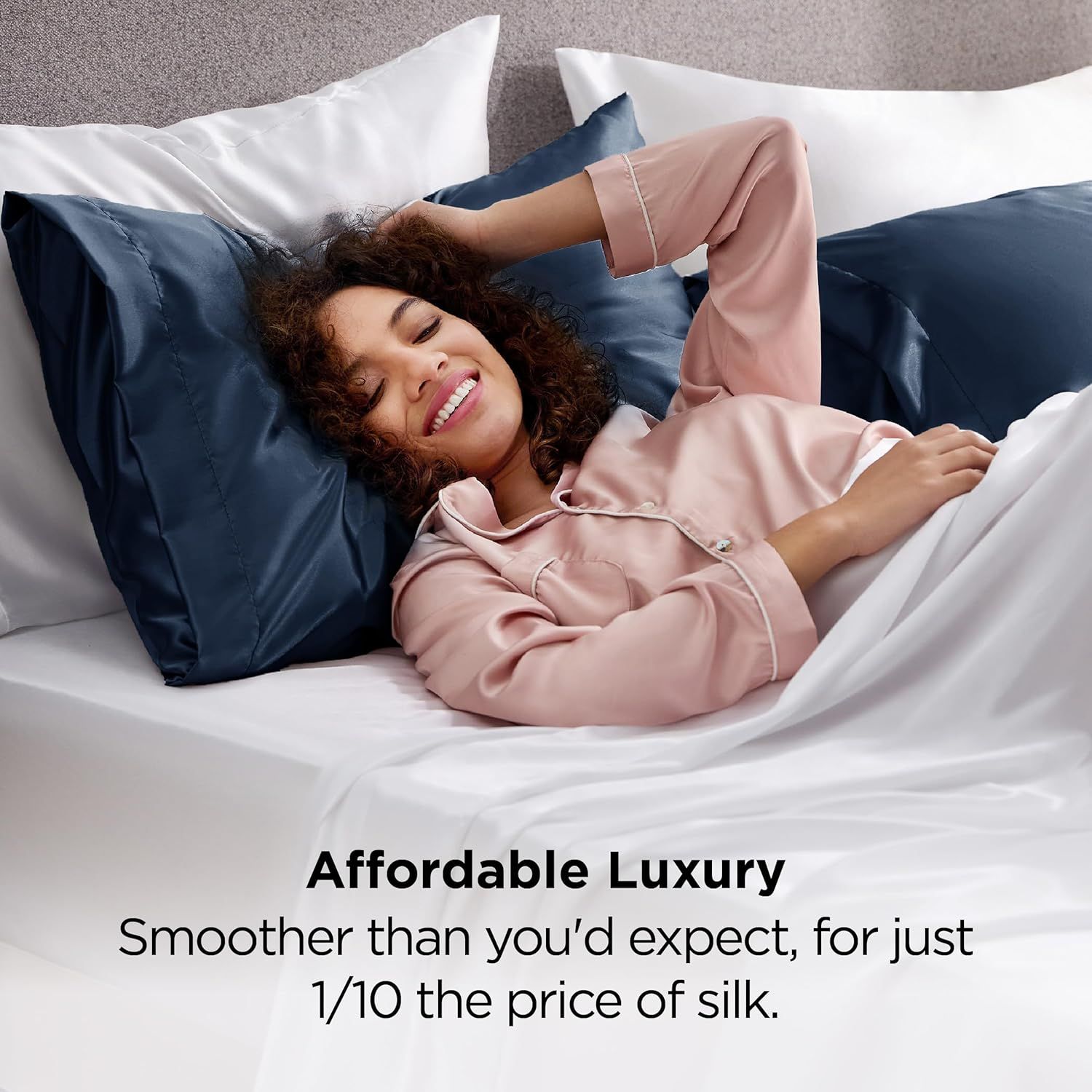 Silk Pillowcase for Hair and Skin Mulberry Silk Pillowcase Soft Breathable Smooth Both Sided Natural Silk Pillowcase with Envelope pocket Beauty Sleep Silk Pillow Case for Gift (2 Pack, Standard, Navy) - Image 3