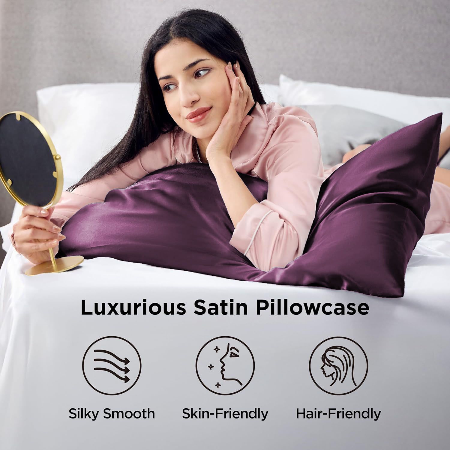 Silk Pillowcase for Hair and Skin Mulberry Silk Pillowcase Soft Breathable Smooth Both Sided Natural Silk Pillowcase with Envelope pocket Beauty Sleep Silk Pillow Case for Gift (2 Pack, Standard, Purple) - Image 2