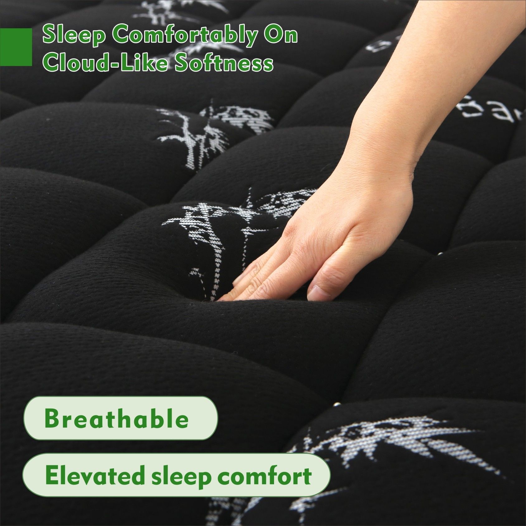 800GSM Mattress Topper Viscose Derived from Bamboo, Thick Pillowtop Fitted Mattress Cover with 45cm Deep Skirt - Machine Washable Hypoallergenic(King,Black) - Image 3
