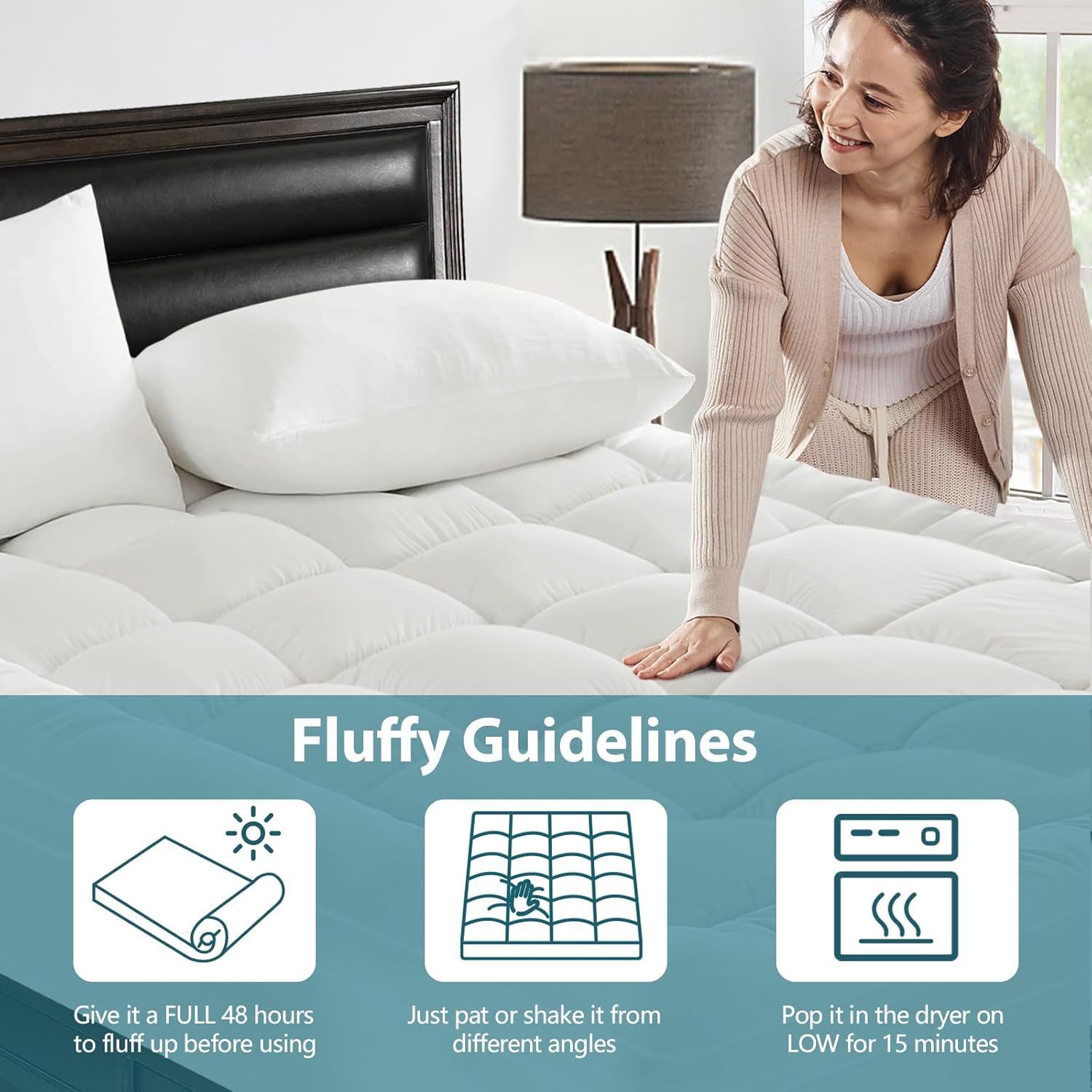 1000GSM Mattress Topper Viscose Derived from Bamboo, Thick Pillowtop Fitted Mattress Cover with 45cm Deep Skirt - Machine Washable Hypoallergenic(Queen,,Black) - Image 7