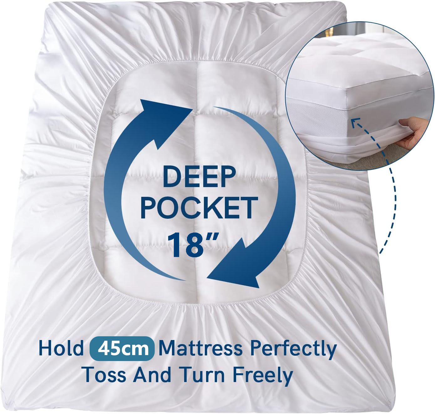800GSM Mattress Topper Viscose Derived from Bamboo, Thick Pillowtop Fitted Mattress Cover with 45cm Deep Skirt - Machine Washable Hypoallergenic（Single,Black） - Image 7