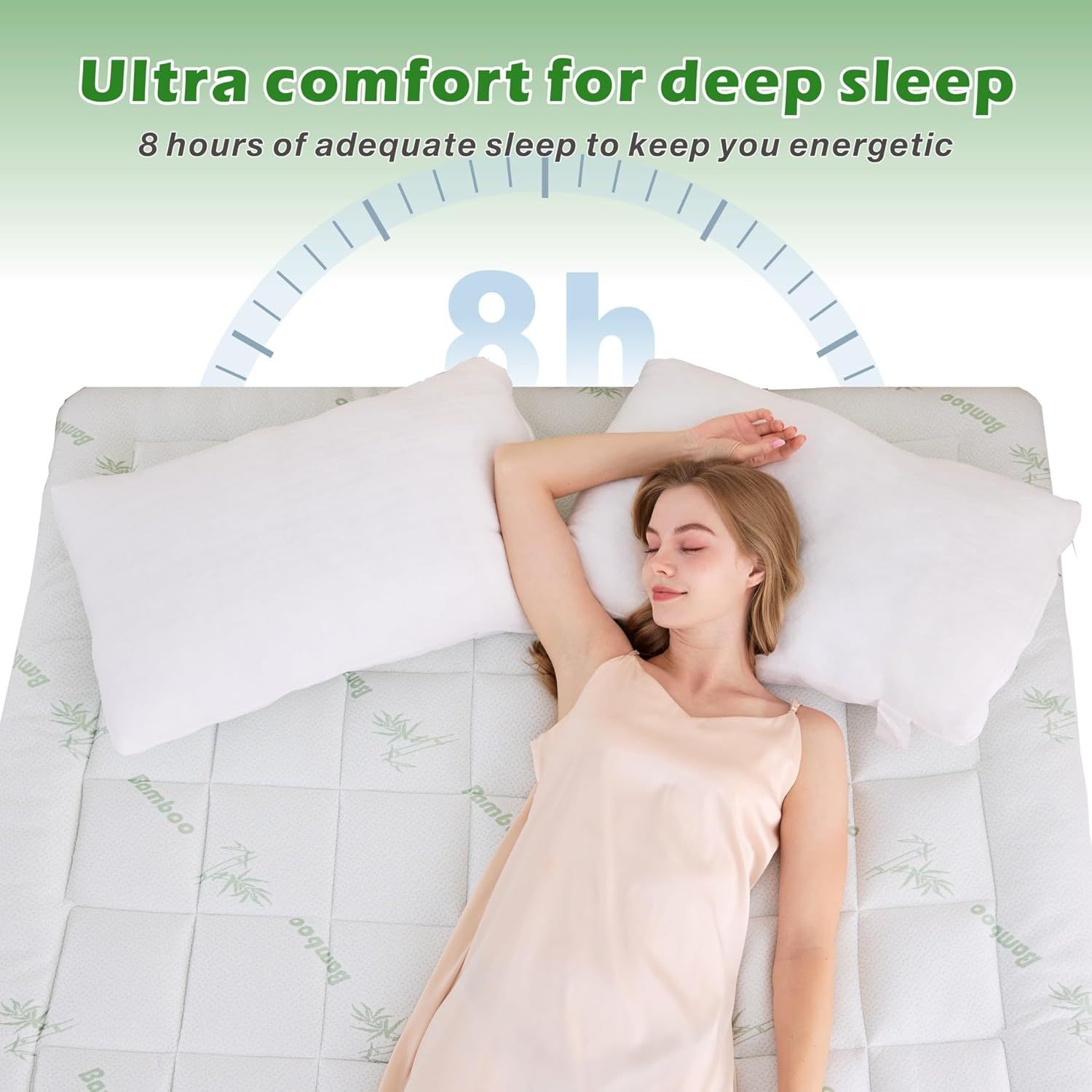 800GSM Mattress Topper Viscose Derived from Bamboo, Thick Pillowtop Fitted Mattress Cover with 45cm Deep Skirt - Machine Washable Hypoallergenic(Super King,Green) - Image 7