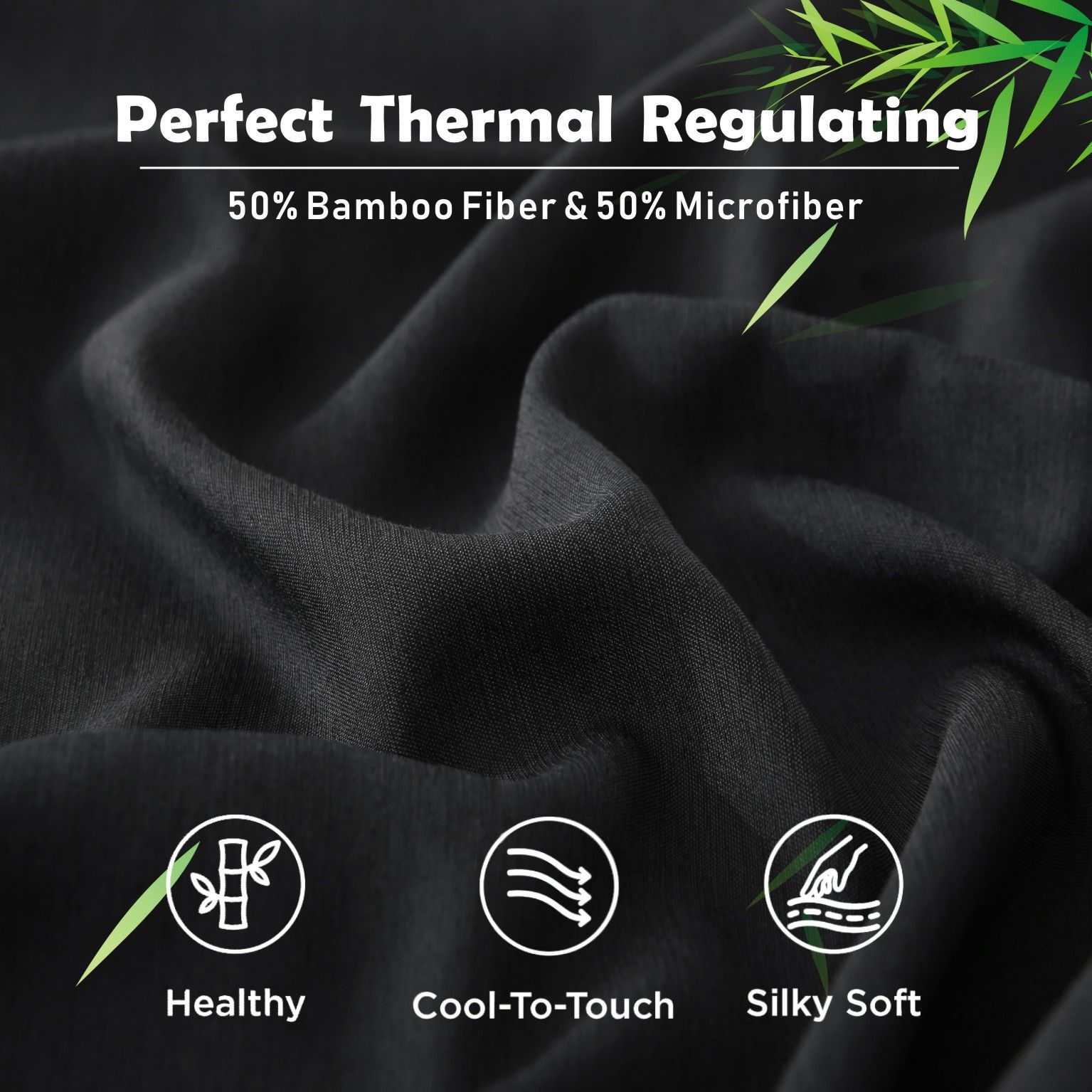 3 Piece Hotel Bamboo Cooling Fitted Sheet Set & Pillowcase -Ultra Soft 2000TC Breathable Fitted Bed Sheets Set with 37 Centimetre Deep Pocket-Cooling Sheets for Hot Sleepers(Black,Double) - Image 4
