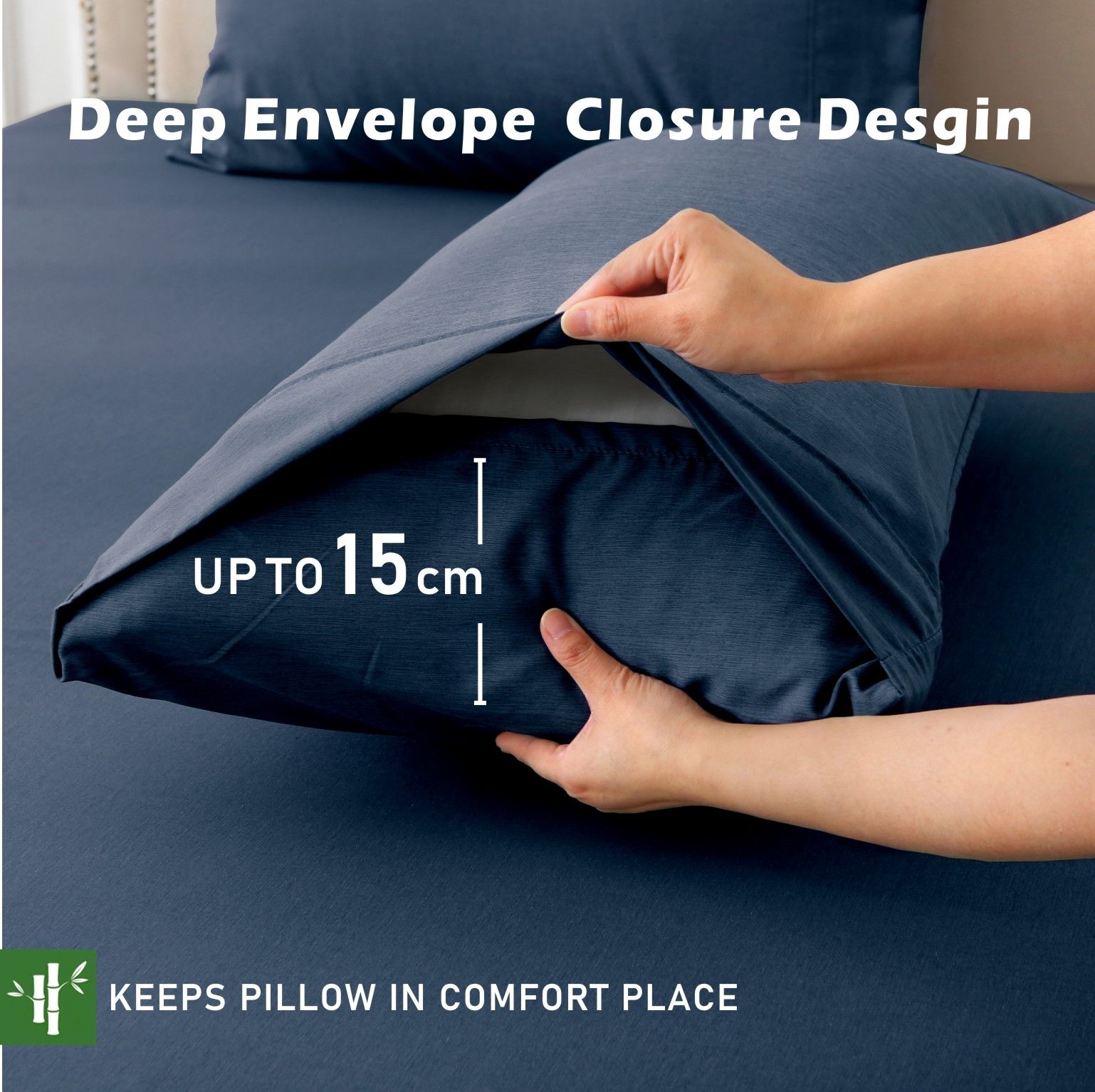 3 Piece Hotel Bamboo Cooling Fitted Sheet Set & Pillowcase -Ultra Soft 2000TC Breathable Fitted Bed Sheets Set with 37 Centimetre Deep Pocket-Cooling Sheets for Hot Sleepers(Navy,Double) - Image 4