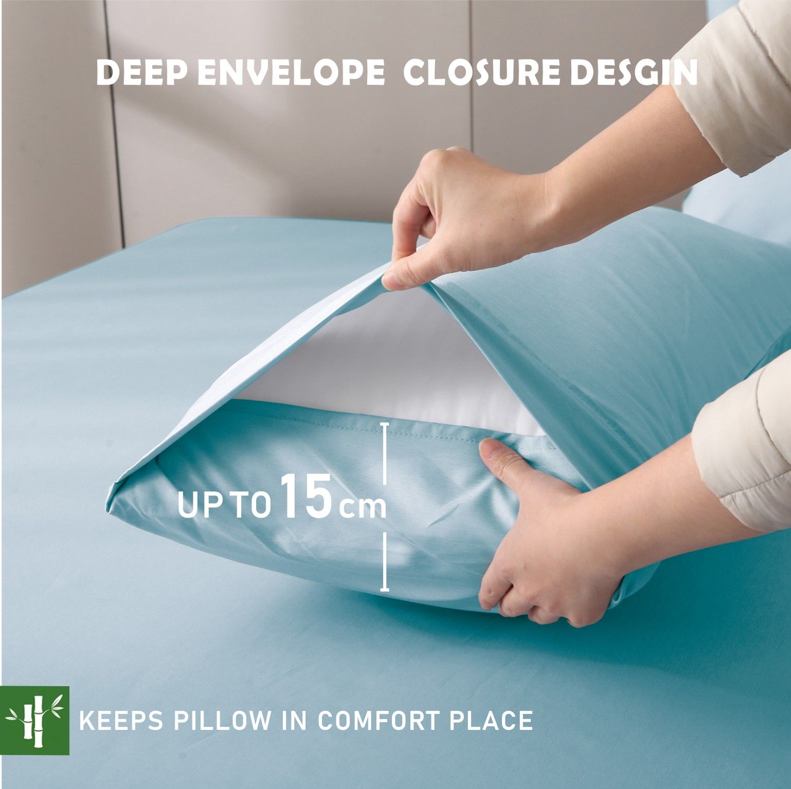 3 Piece Hotel Bamboo Cooling Fitted Sheet Set & Pillowcase -Ultra Soft 2000TC Breathable Fitted Bed Sheets Set with 37 Centimetre Deep Pocket-Cooling Sheets for Hot Sleepers(Sky Blue,Double) - Image 5