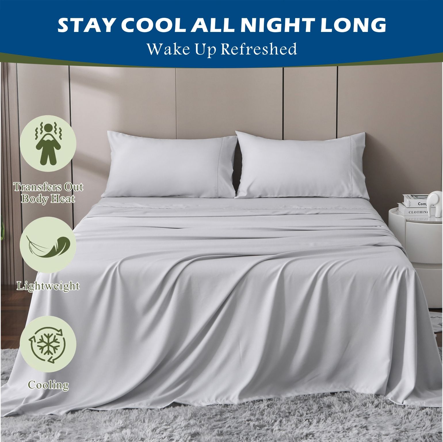 4 Piece Hotel Bamboo Cooling Sheet Set -Ultra Soft 2000TC Breathable Bed Sheets Set with 37 Centimetre Deep Pocket-Cooling Sheets for Hot Sleepers(Silver-gray,Double) - Image 7