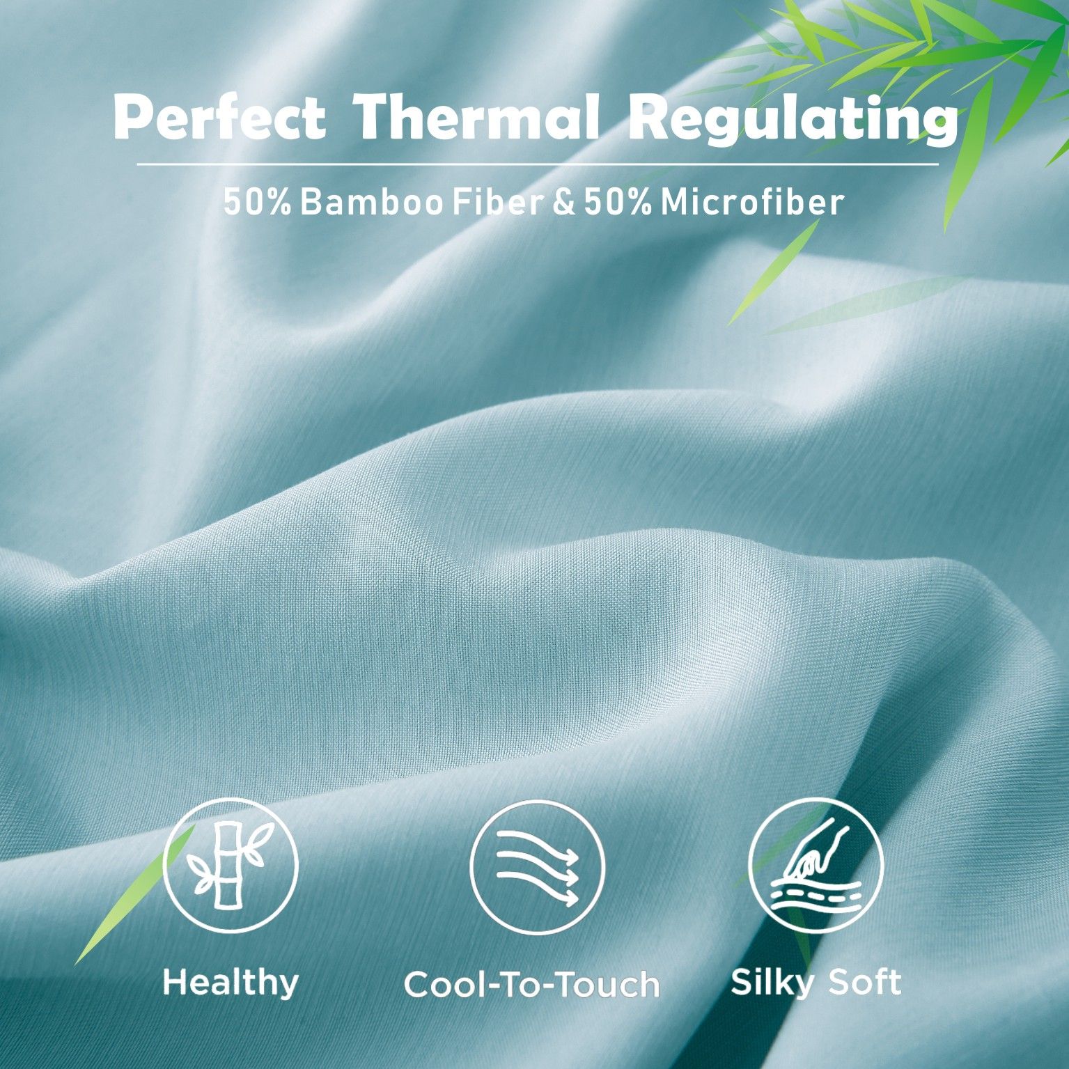 3 Piece Hotel Bamboo Cooling Fitted Sheet Set & Pillowcase -Ultra Soft 2000TC Breathable Fitted Bed Sheets Set with 37 Centimetre Deep Pocket-Cooling Sheets for Hot Sleepers(Sky Blue,King) - Image 4