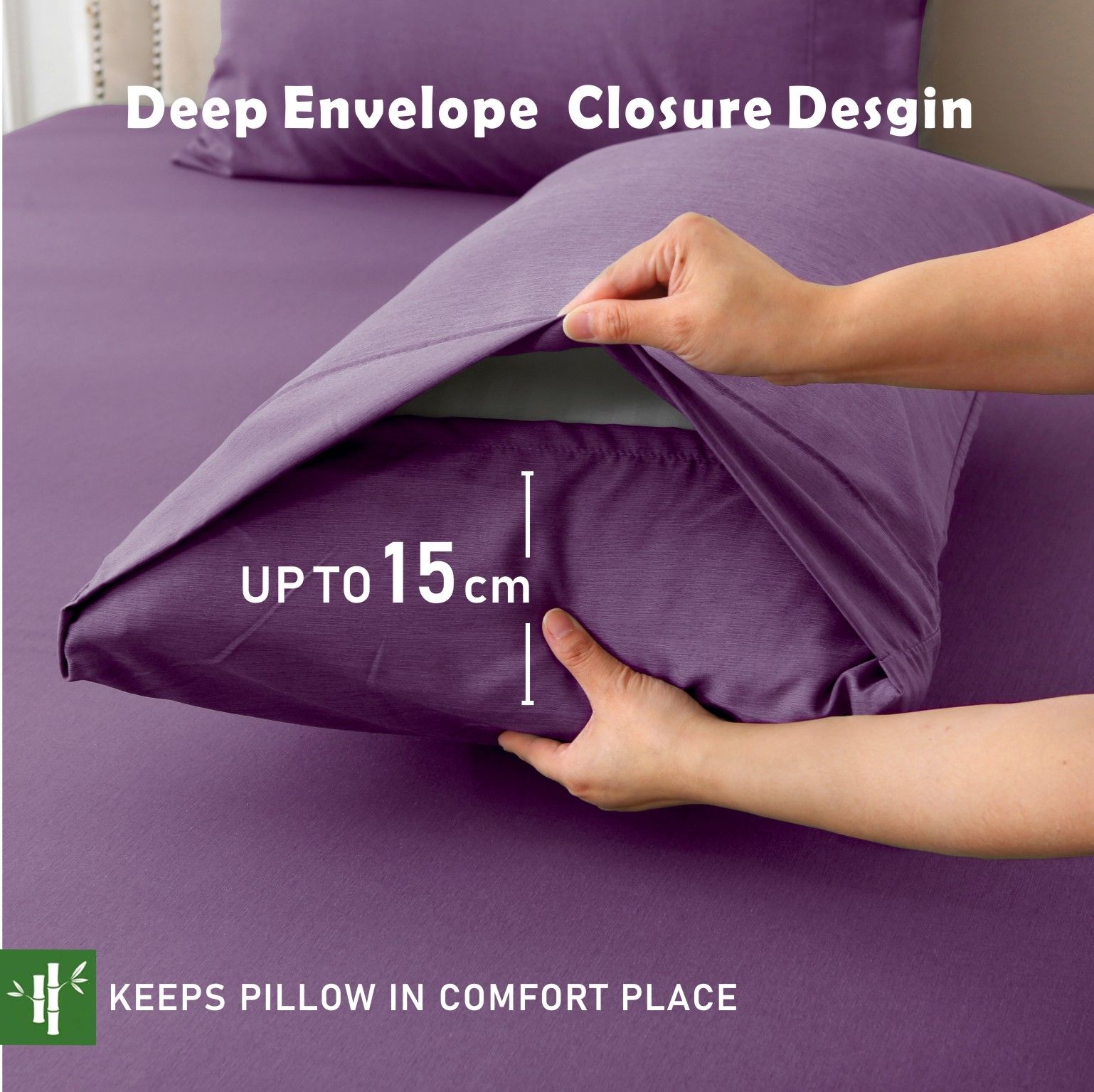 3 Piece Hotel Bamboo Cooling Fitted Sheet Set & Pillowcase -Ultra Soft 2000TC Breathable Fitted Bed Sheets Set with 37 Centimetre Deep Pocket-Cooling Sheets for Hot Sleepers(Purple,King) - Image 4