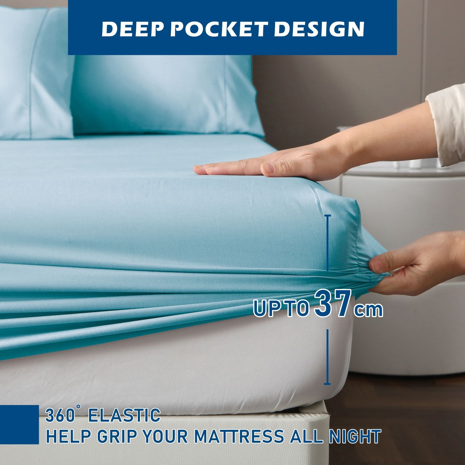 4 Piece Hotel Bamboo Cooling Sheet Set -Ultra Soft 2000TC Breathable Bed Sheets Set with 37 Centimetre Deep Pocket-Cooling Sheets for Hot Sleepers(Sky Blue,King) - Image 4