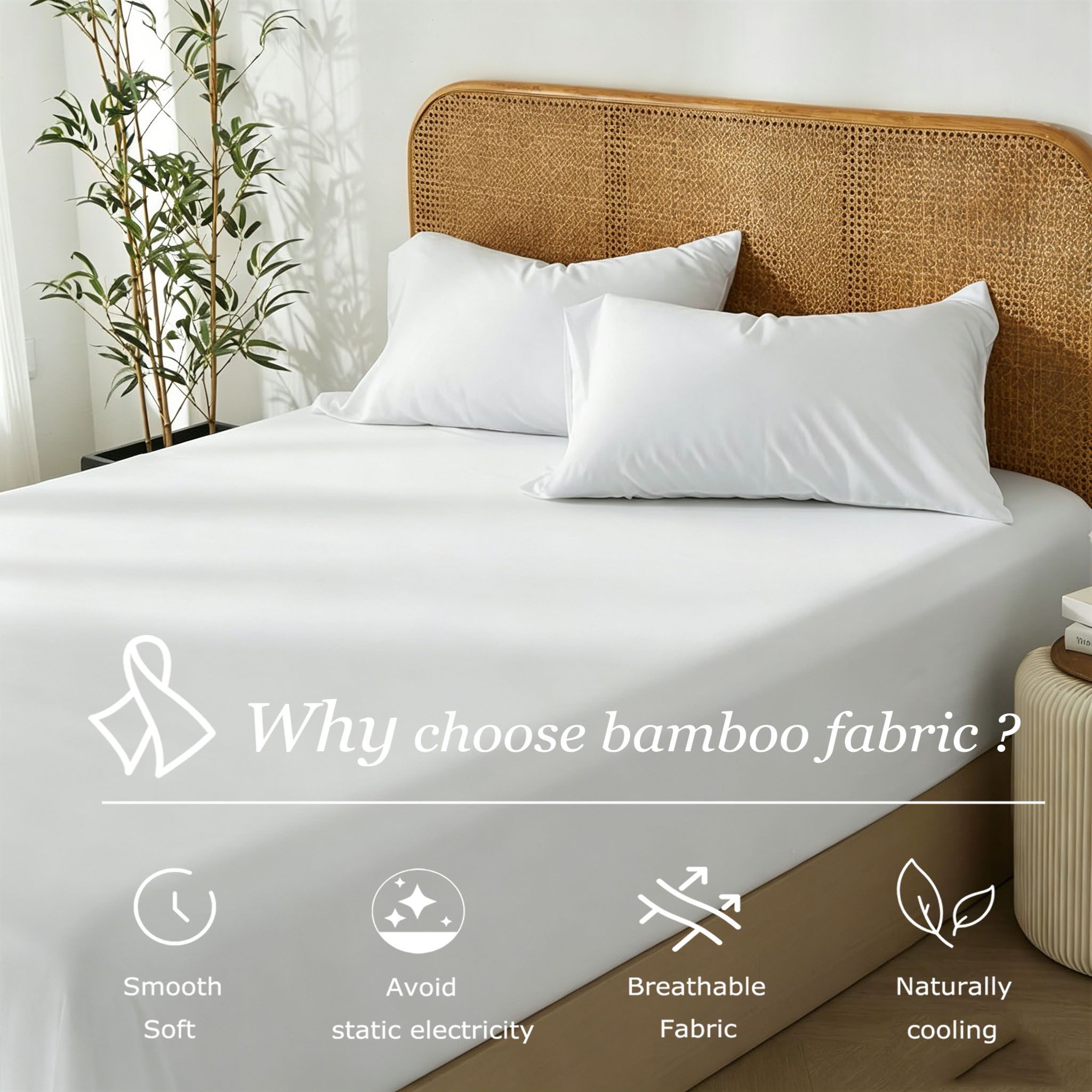 2 Piece Hotel Bamboo Cooling Fitted Sheet Set & Pillowcase -Ultra Soft 2000TC Breathable Fitted Bed Sheets Set with 37 Centimetre Deep Pocket-Cooling Sheets for Hot Sleepers(White,King Single) - Image 5