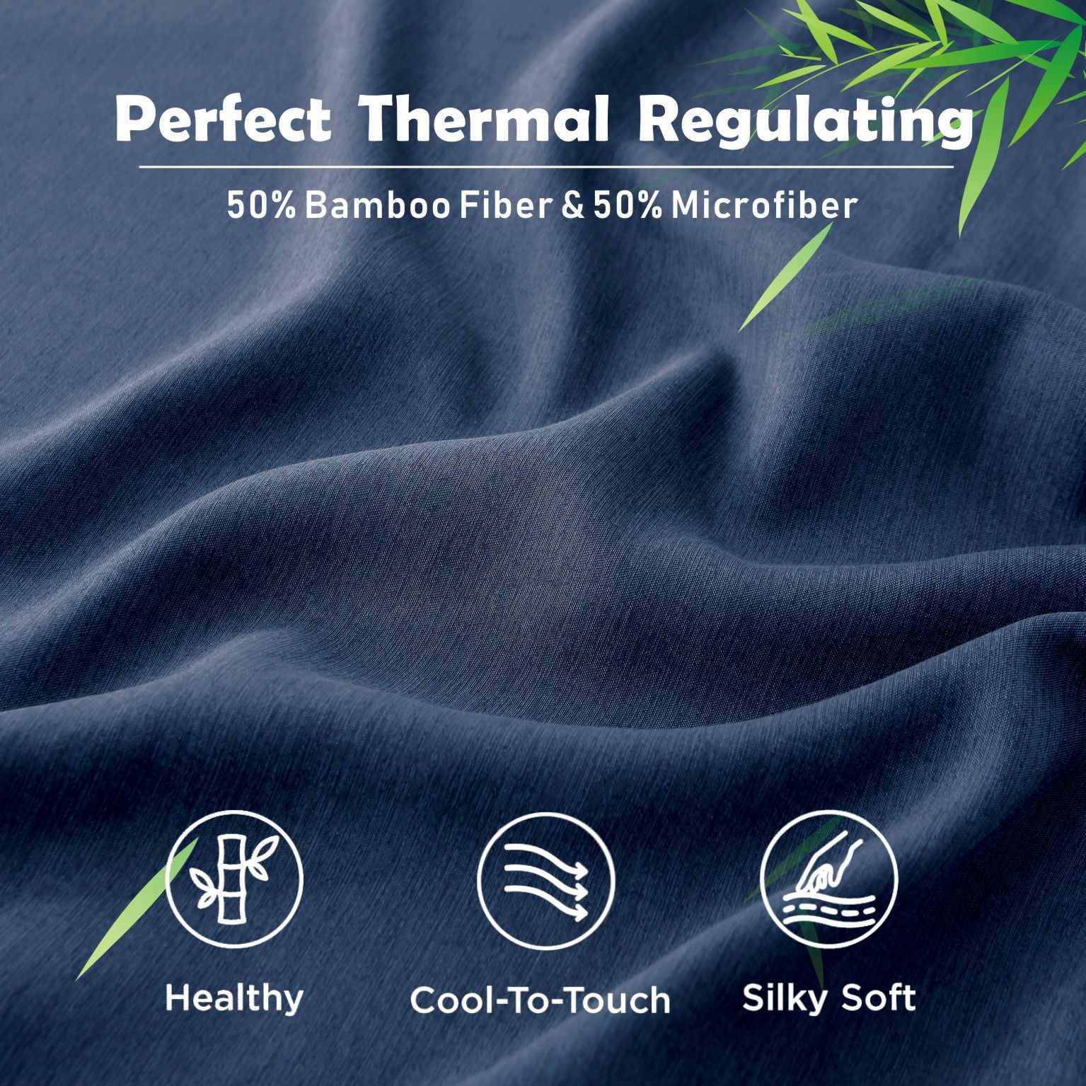 2 Piece Hotel Bamboo Cooling Fitted Sheet Set & Pillowcase -Ultra Soft 2000TC Breathable Fitted Bed Sheets Set with 37 Centimetre Deep Pocket-Cooling Sheets for Hot Sleepers(Navy,King Single) - Image 5