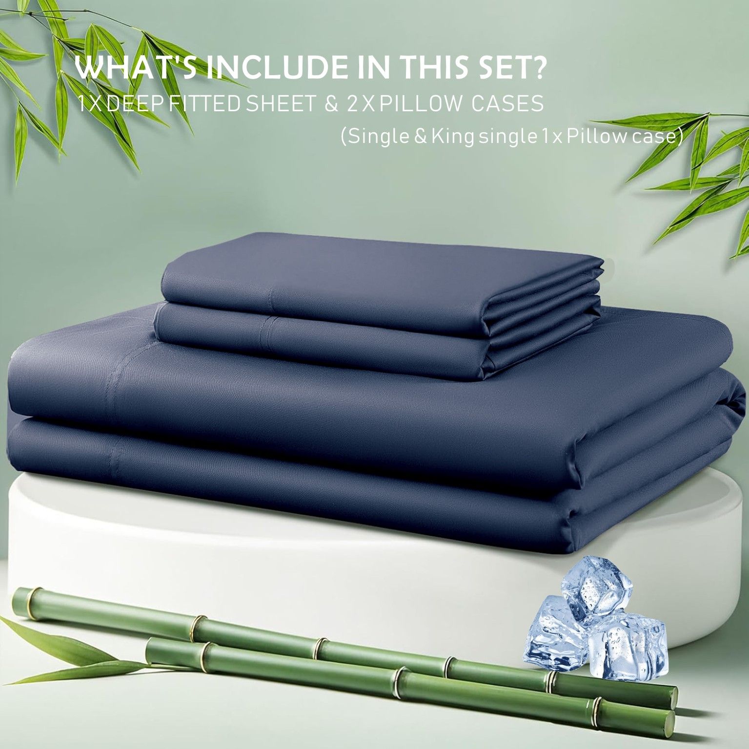 2 Piece Hotel Bamboo Cooling Fitted Sheet Set & Pillowcase -Ultra Soft 2000TC Breathable Fitted Bed Sheets Set with 37 Centimetre Deep Pocket-Cooling Sheets for Hot Sleepers(Navy,King Single) - Image 6