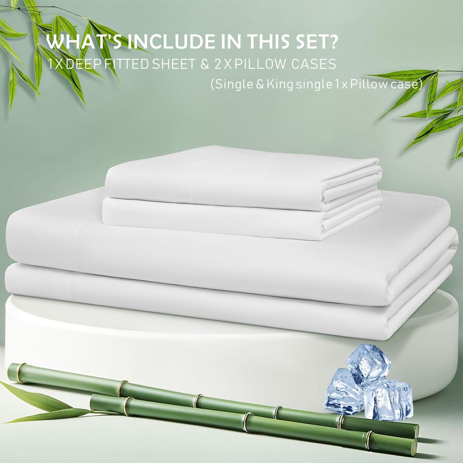 3 Piece Hotel Bamboo Cooling Fitted Sheet Set & Pillowcase -Ultra Soft 2000TC Breathable Fitted Bed Sheets Set with 37 Centimetre Deep Pocket-Cooling Sheets for Hot Sleepers(White,Queen) - Image 6