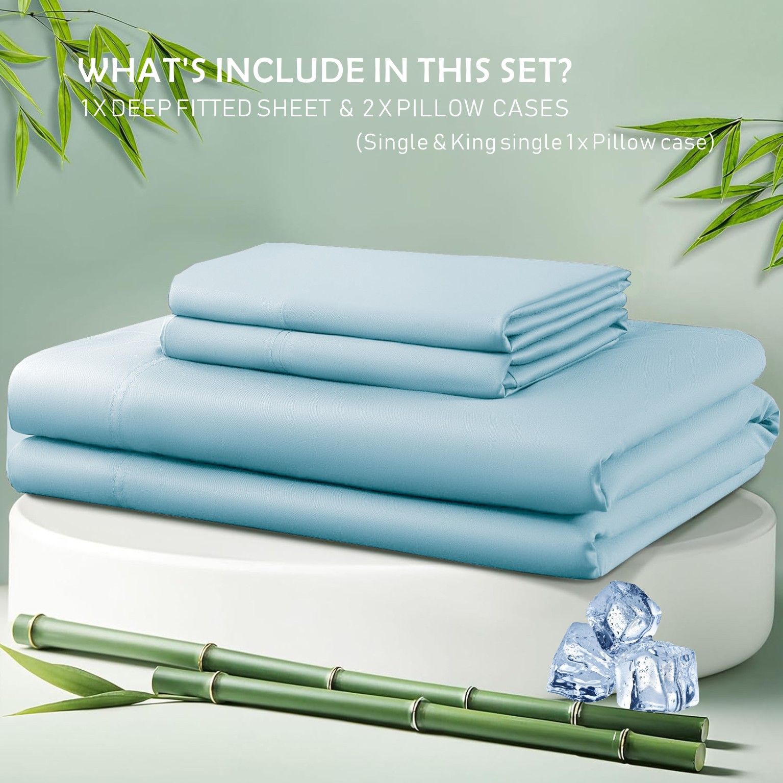 3 Piece Hotel Bamboo Cooling Fitted Sheet Set & Pillowcase -Ultra Soft 2000TC Breathable Fitted Bed Sheets Set with 37 Centimetre Deep Pocket-Cooling Sheets for Hot Sleepers(Sky Blue,Queen) - Image 6