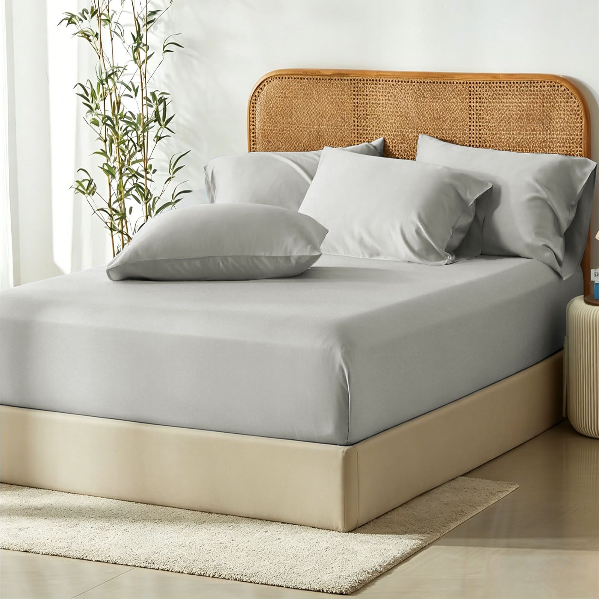 3 Piece Hotel Bamboo Cooling Fitted Sheet Set & Pillowcase -Ultra Soft 2000TC Breathable Fitted Bed Sheets Set with 37 Centimetre Deep Pocket-Cooling Sheets for Hot Sleepers(Silver-gray,Queen) - Image 1