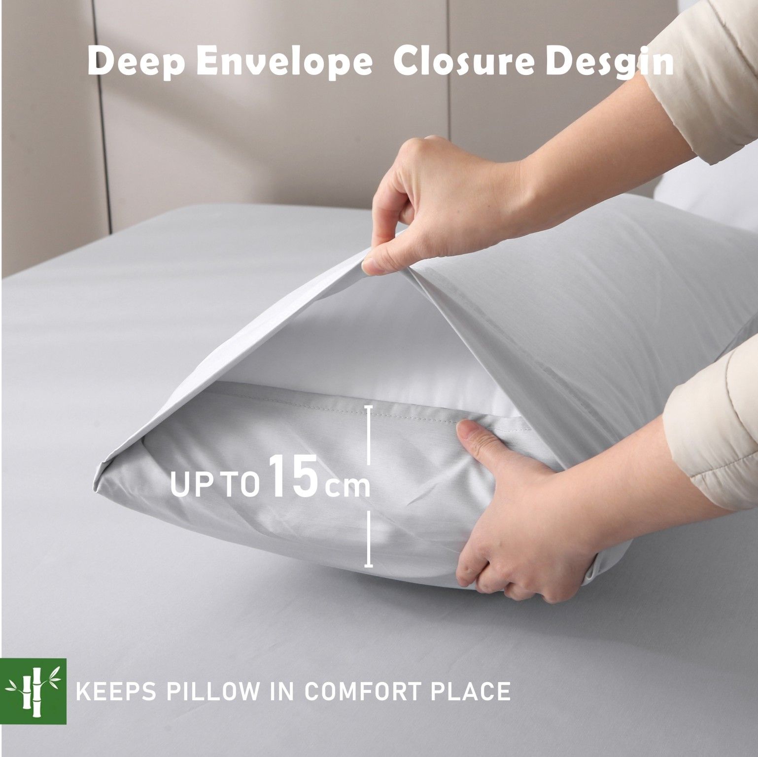 3 Piece Hotel Bamboo Cooling Fitted Sheet Set & Pillowcase -Ultra Soft 2000TC Breathable Fitted Bed Sheets Set with 37 Centimetre Deep Pocket-Cooling Sheets for Hot Sleepers(Silver-gray,Queen) - Image 4