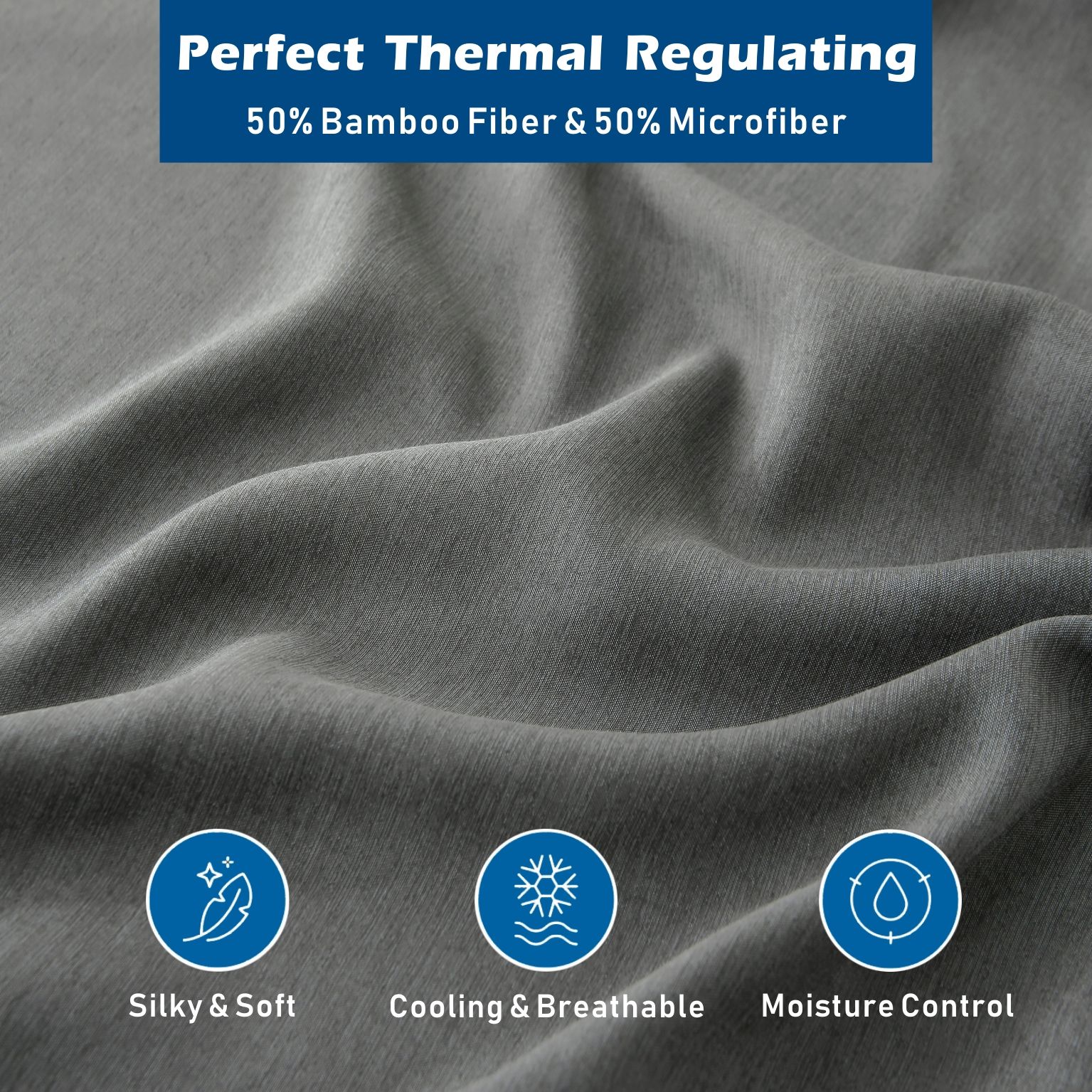 3 Piece Hotel Bamboo Cooling Sheet Set -Ultra Soft 2000TC Breathable Bed Sheets Set with 37 Centimetre Deep Pocket-Cooling Sheets for Hot Sleepers(Grey,Single) - Image 2