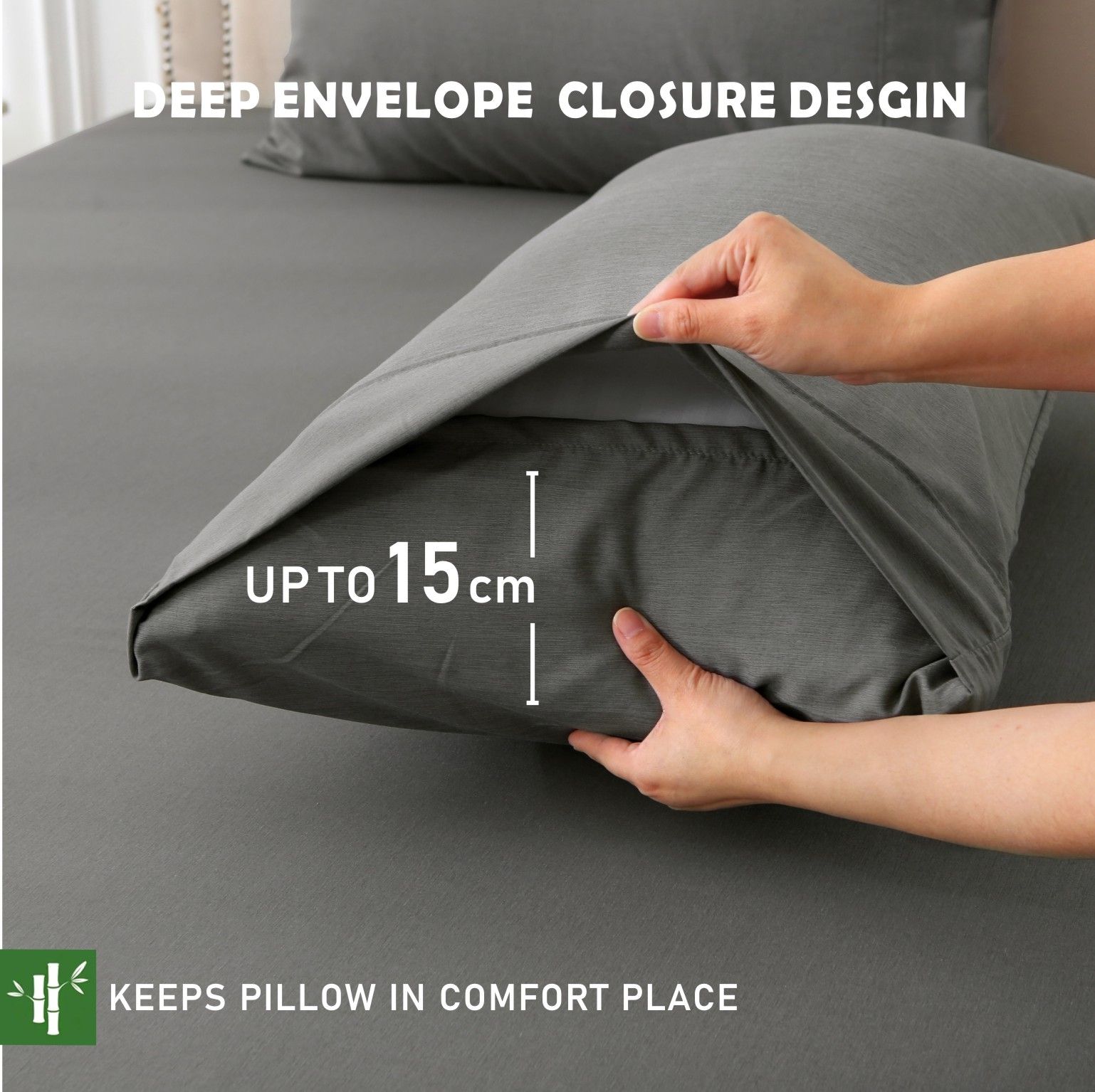 3 Piece Hotel Bamboo Cooling Fitted Sheet Set & Pillowcase -Ultra Soft 2000TC Breathable Fitted Bed Sheets Set with 37 Centimetre Deep Pocket-Cooling Sheets for Hot Sleepers(Grey,Super King) - Image 3