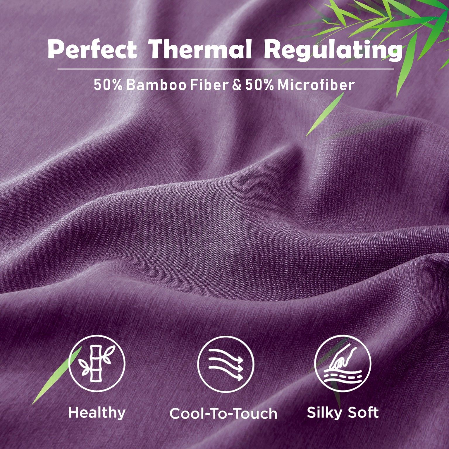 3 Piece Hotel Bamboo Cooling Fitted Sheet Set & Pillowcase -Ultra Soft 2000TC Breathable Fitted Bed Sheets Set with 37 Centimetre Deep Pocket-Cooling Sheets for Hot Sleepers(Purple,Super King) - Image 5