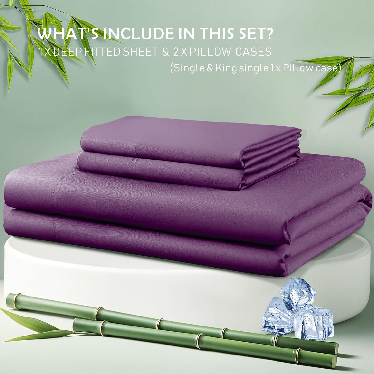 3 Piece Hotel Bamboo Cooling Fitted Sheet Set & Pillowcase -Ultra Soft 2000TC Breathable Fitted Bed Sheets Set with 37 Centimetre Deep Pocket-Cooling Sheets for Hot Sleepers(Purple,Super King) - Image 6