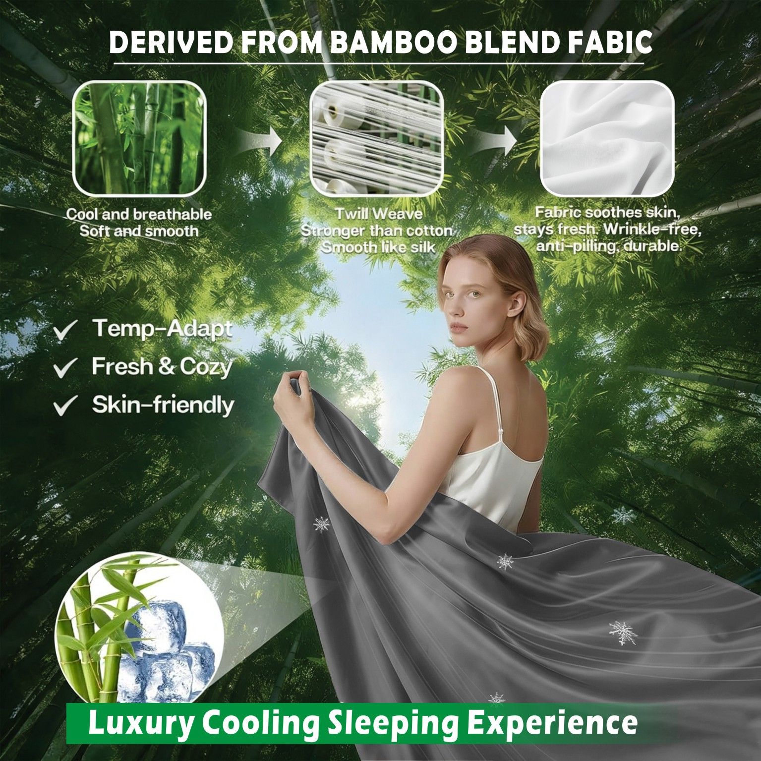 4 Piece Hotel Bamboo Cooling Sheet Set -Ultra Soft 2000TC Breathable Bed Sheets Set with 37 Centimetre Deep Pocket-Cooling Sheets for Hot Sleepers(Grey,Super King) - Image 3