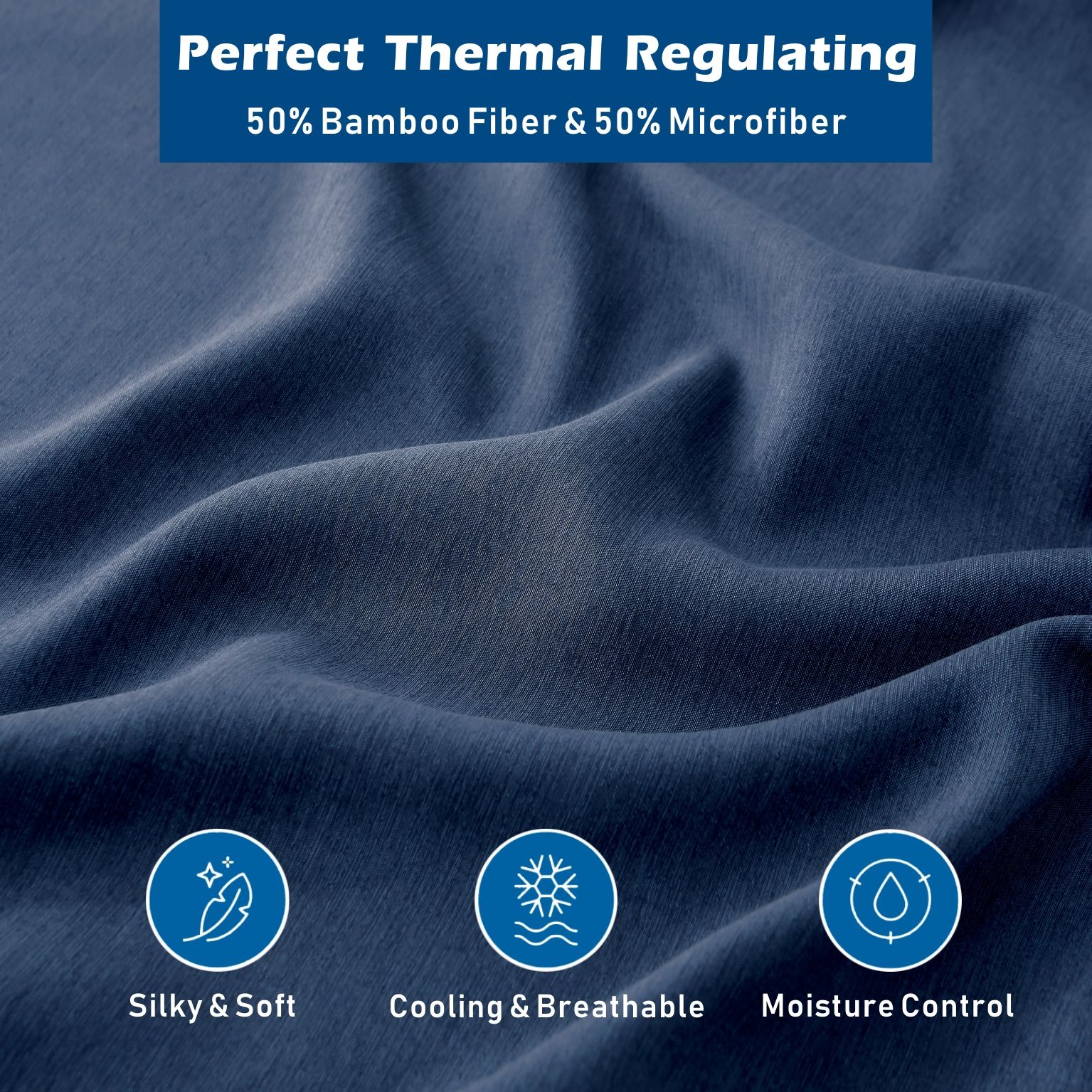 4 Piece Hotel Bamboo Cooling Sheet Set -Ultra Soft 2000TC Breathable Bed Sheets Set with 37 Centimetre Deep Pocket-Cooling Sheets for Hot Sleepers(Navy,Super King) - Image 2