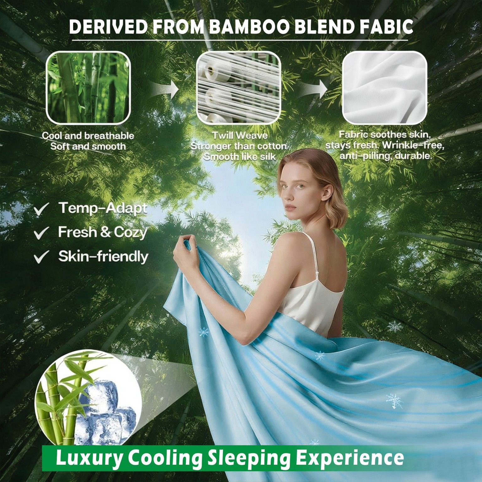 4 Piece Hotel Bamboo Cooling Sheet Set -Ultra Soft 2000TC Breathable Bed Sheets Set with 37 Centimetre Deep Pocket-Cooling Sheets for Hot Sleepers(Sky Blue,Super King) - Image 3