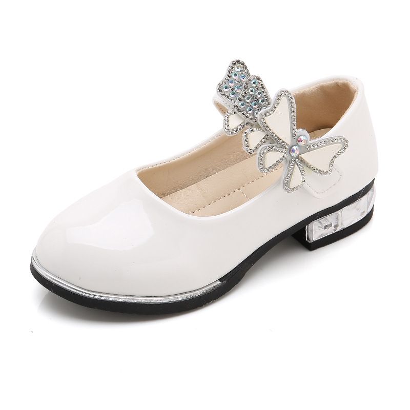 Girls Leather Shoes Bow Zipper Anti Slip White LD-009 27 yards within the length of 17cm - Image 1