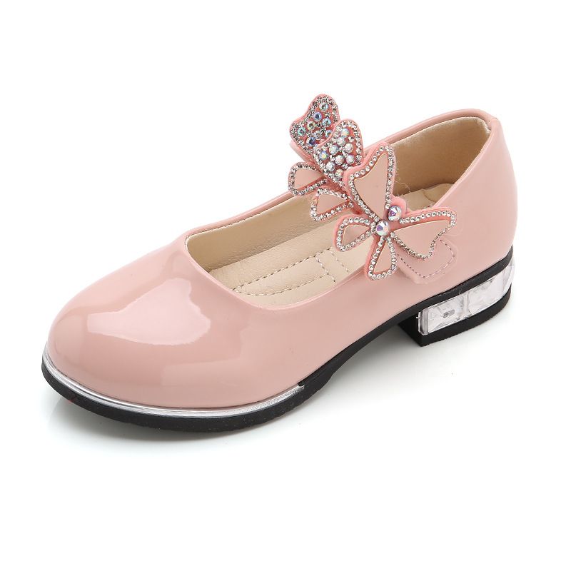 Girls Leather Shoes Bow Zipper Anti Slip Pink LD-009 27 yards within the length of 17cm - Image 1