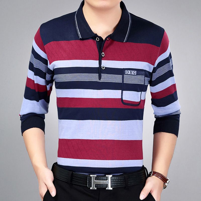 Men Pullover Collar Striped Knitwear Breathable... Red XL - Image 4